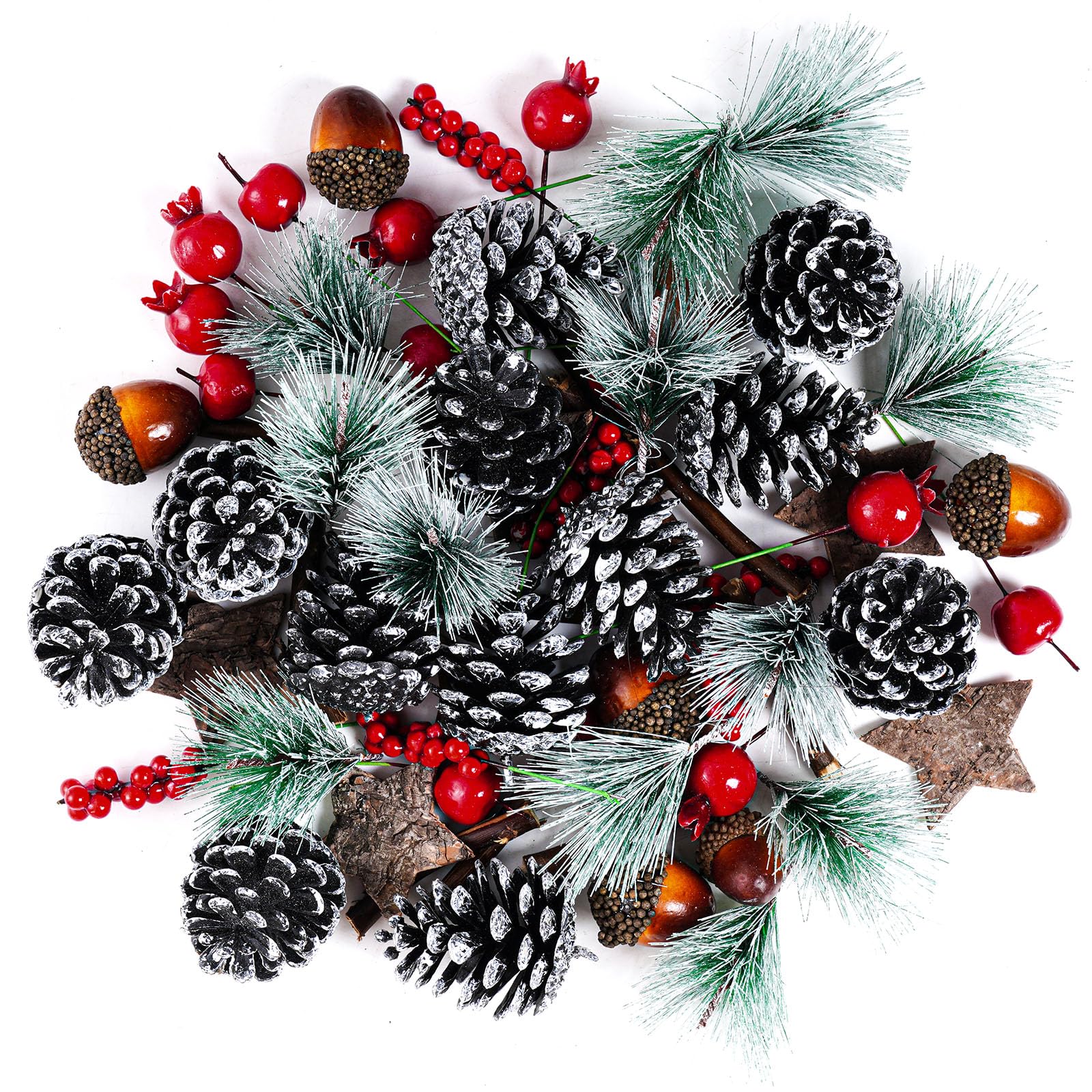 cnomg 66pcs Artificial Pine Cones Pine Branch Set Fake Natural Pinecones Acorns Red Berries Christmas Decor Ornaments for Home Winter Decorations
