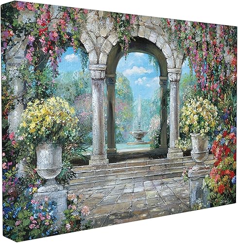 Stupell - Lienzo decorativo para decoración del hogar, fuente con flores, 16 x 1.5 x 20 pulgadas, fabricado con orgullo en Estados Unidos