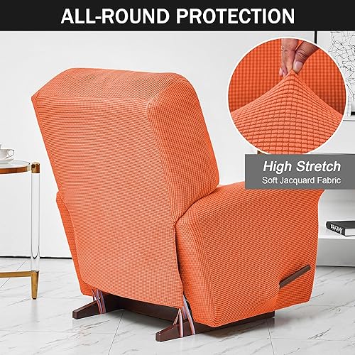 Miniatura 5 de CONRUSER Fundas elásticas para sillas reclinables, funda suave de 4 piezas, funda gruesa para sofá individual, funda jacquard con bolsillo (naranja)