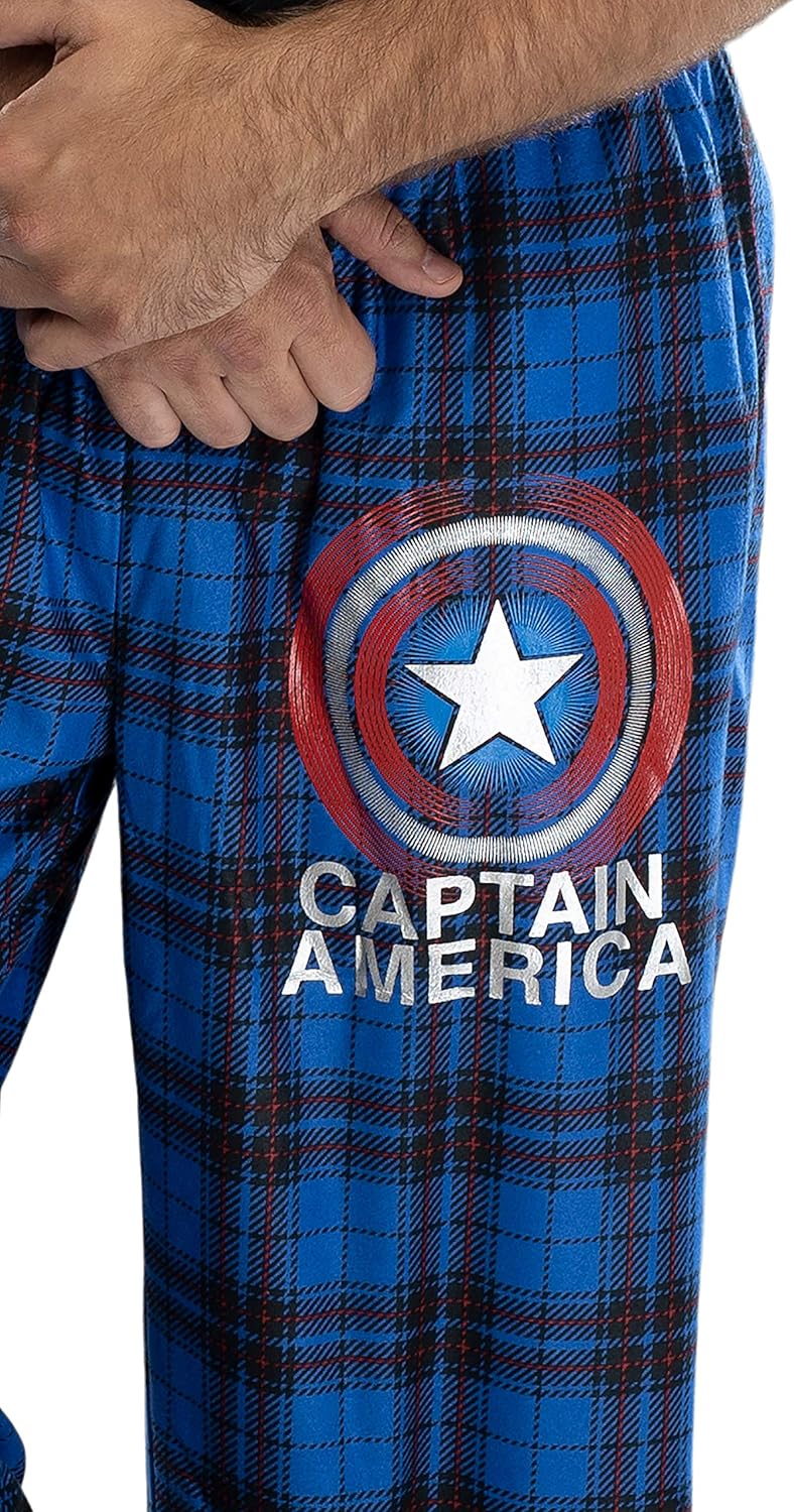 Marvel Mens' Captain America Shield Logo Plaid Pajama Lounge Pants - Image 3