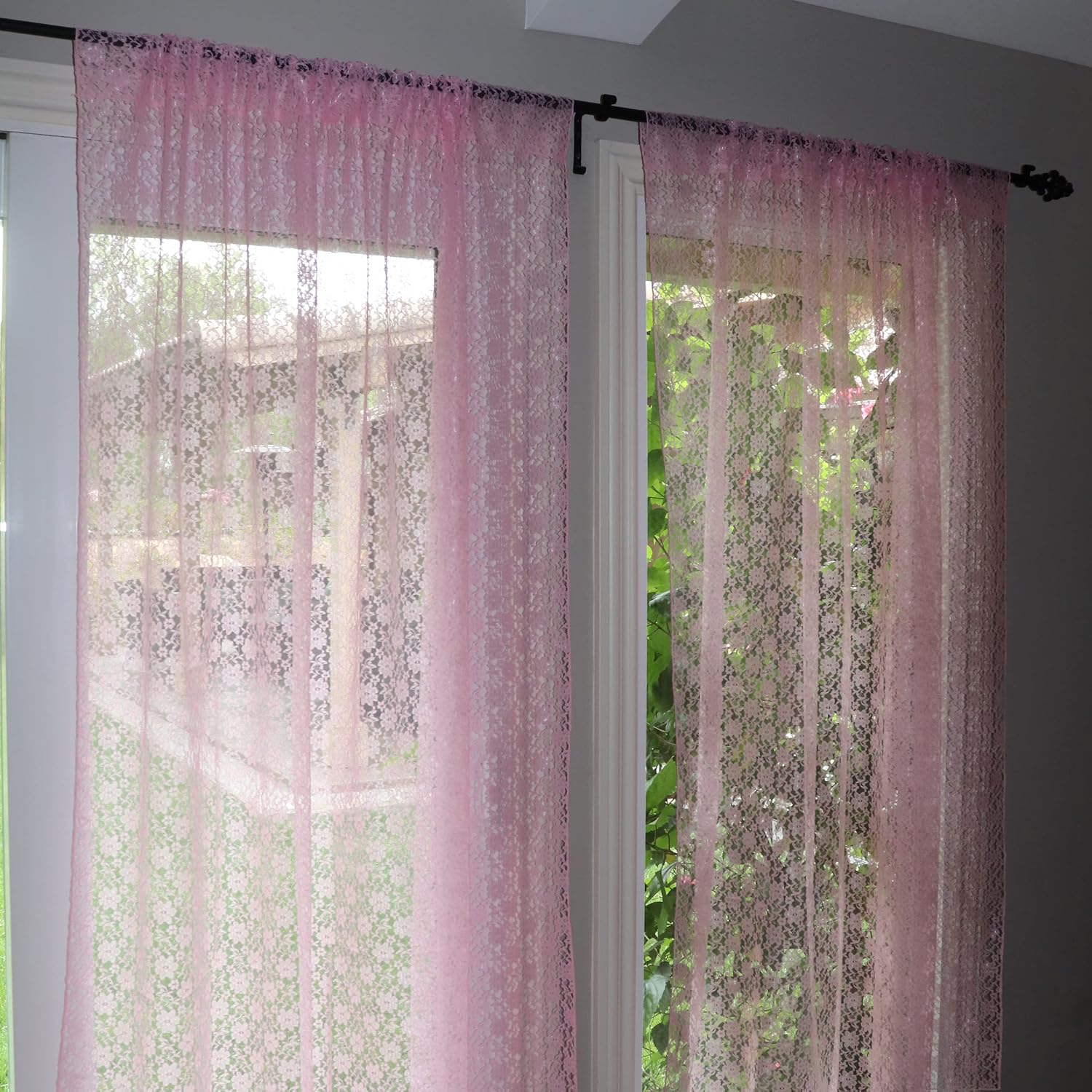 lovemyfabric Floral Lace Window Curtain Panel Sheer Lace Bedroom Kitchen Dining Room Bathroom Classroom Diner Window Decor (58" Wide) (96" Tall, Plum)