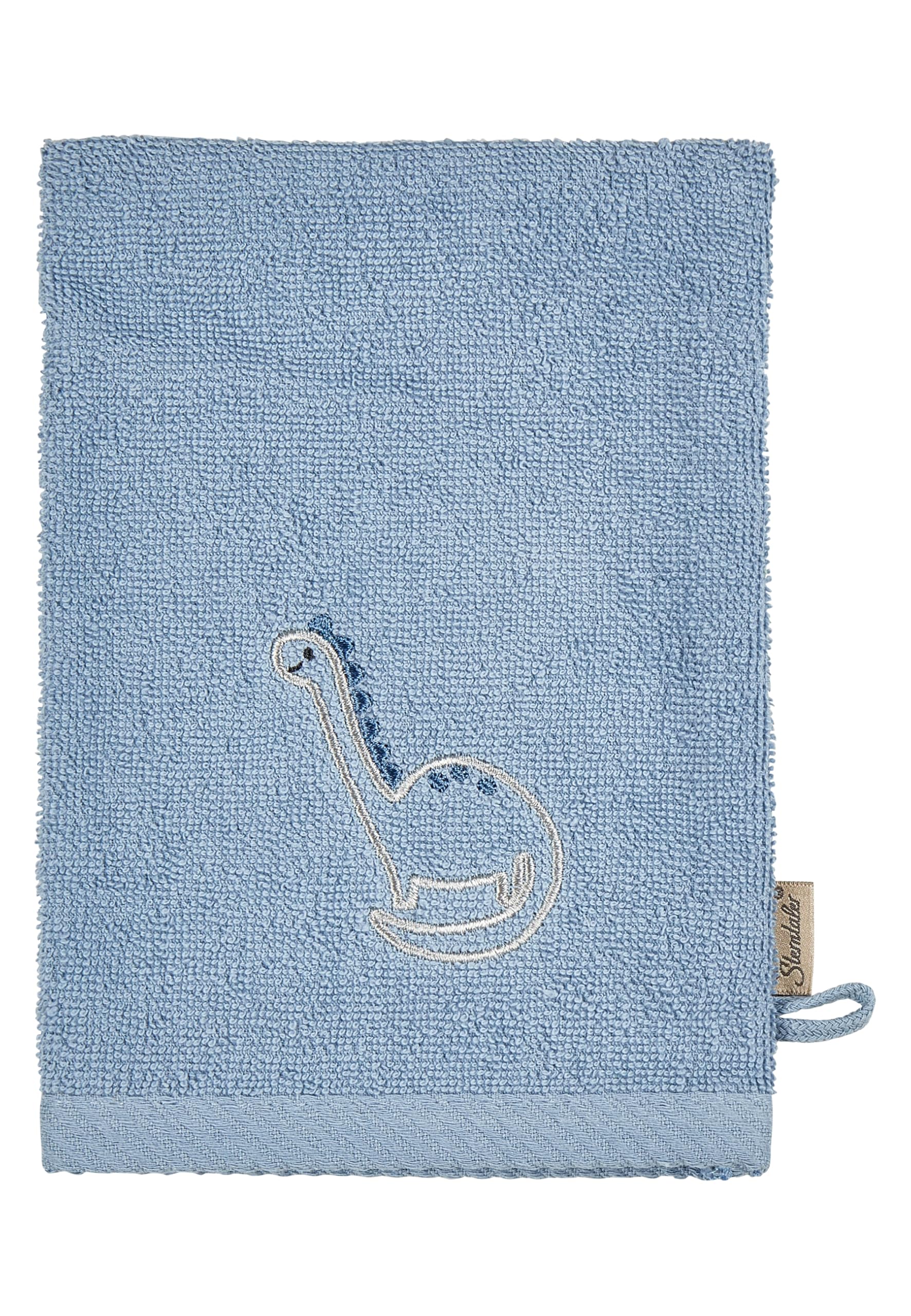 Sterntaler Dino Rexi Lot de 2 gants de toilette en tissu éponge pour bébé en coton absorbant et doux pour le bain et la douche Bleu