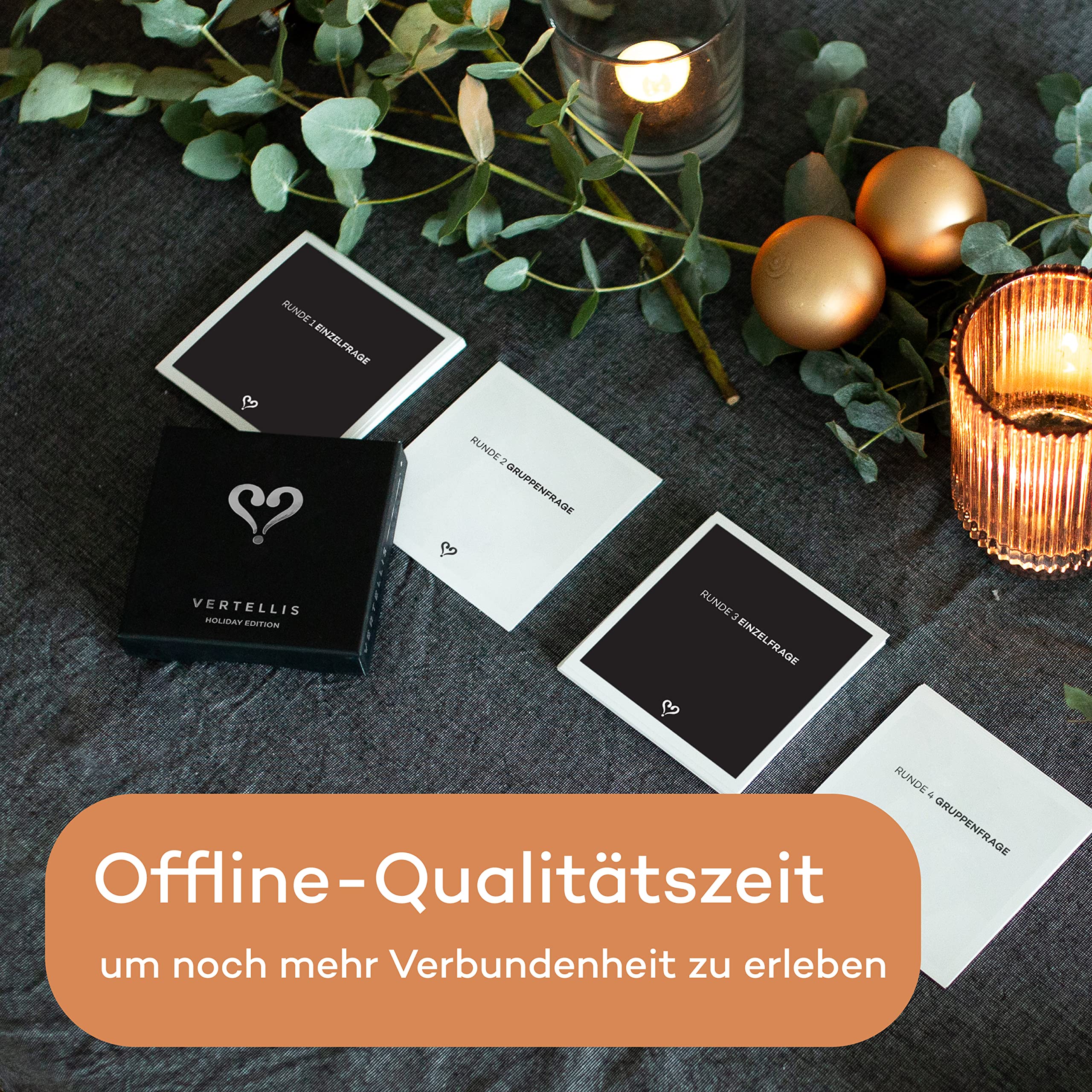 Vertellis Feiertage Edition - 46 Sinnvolle Fragen für Verbindende GespräChe - Bewusste Offline-Zeit, Tiefere Konversation, Ideal für Familie & Kollegen