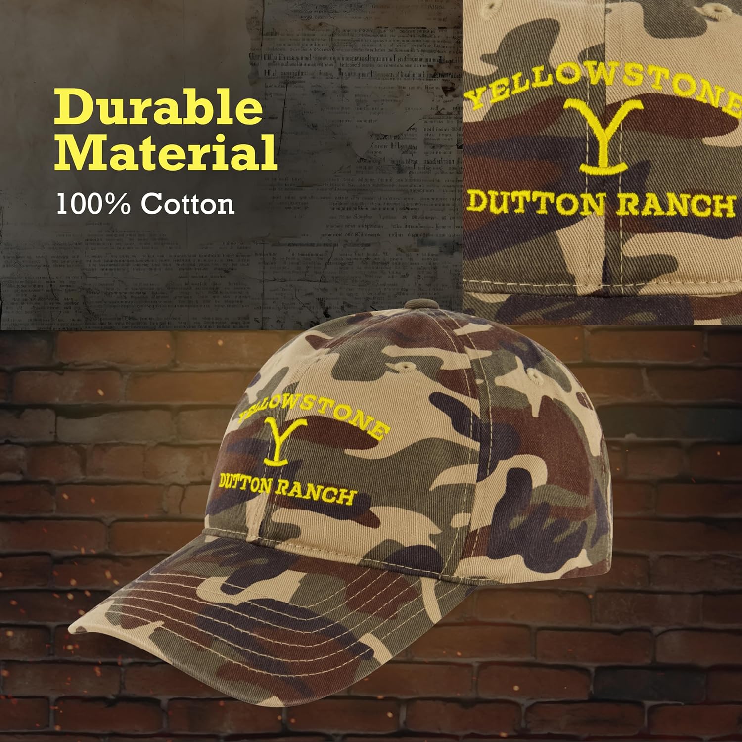 Yellowstone Dad Hat, Dutton Ranch Adjustable Baseball Cap with Curved Brim
