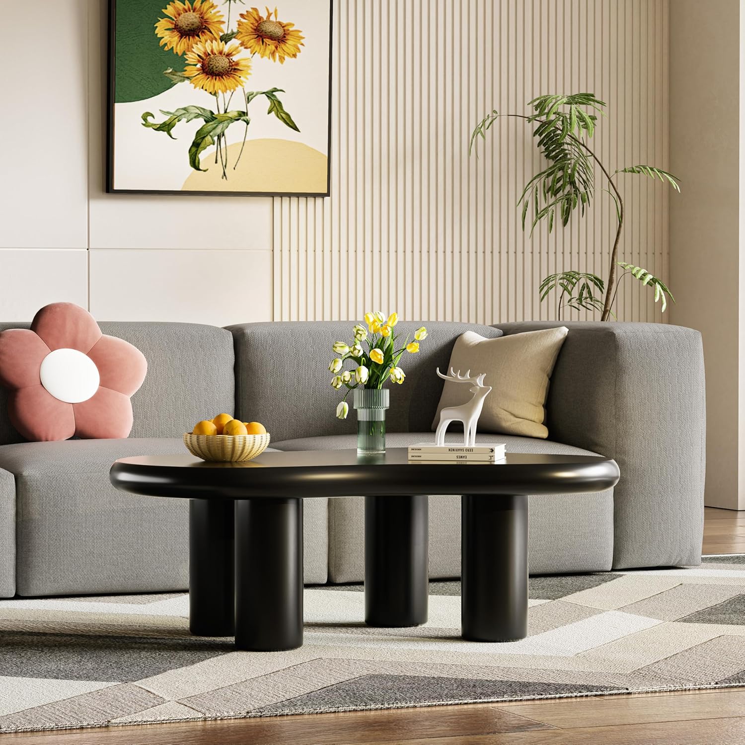 SSLine Cloud-Shaped Coffee Table, Modern Irregular Coffee Table Center Table for Living Room, 46.1 x 31.1 inches, Black