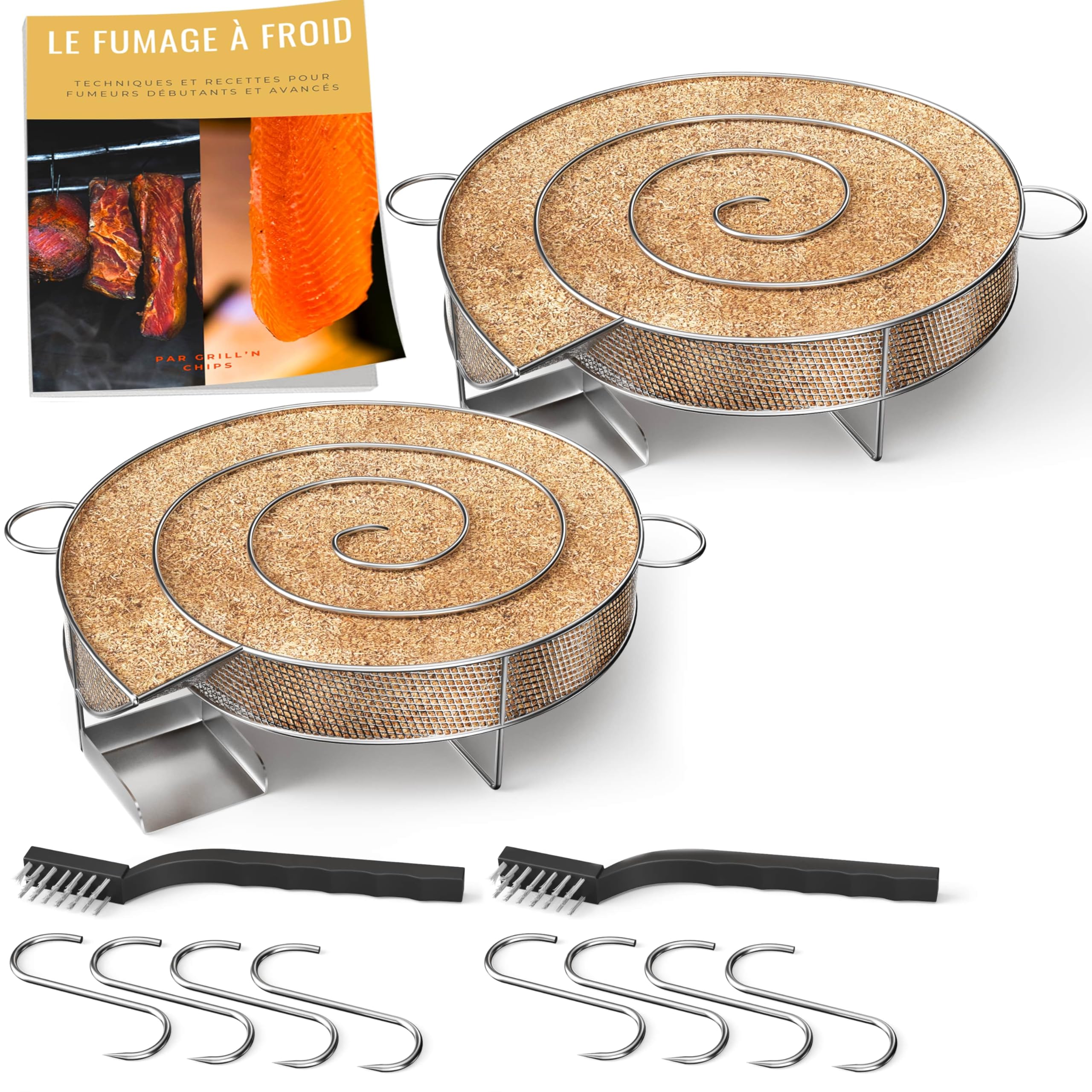 Générateur de fumée froide pour fumoir en acier avec brosse et crochets de suspension