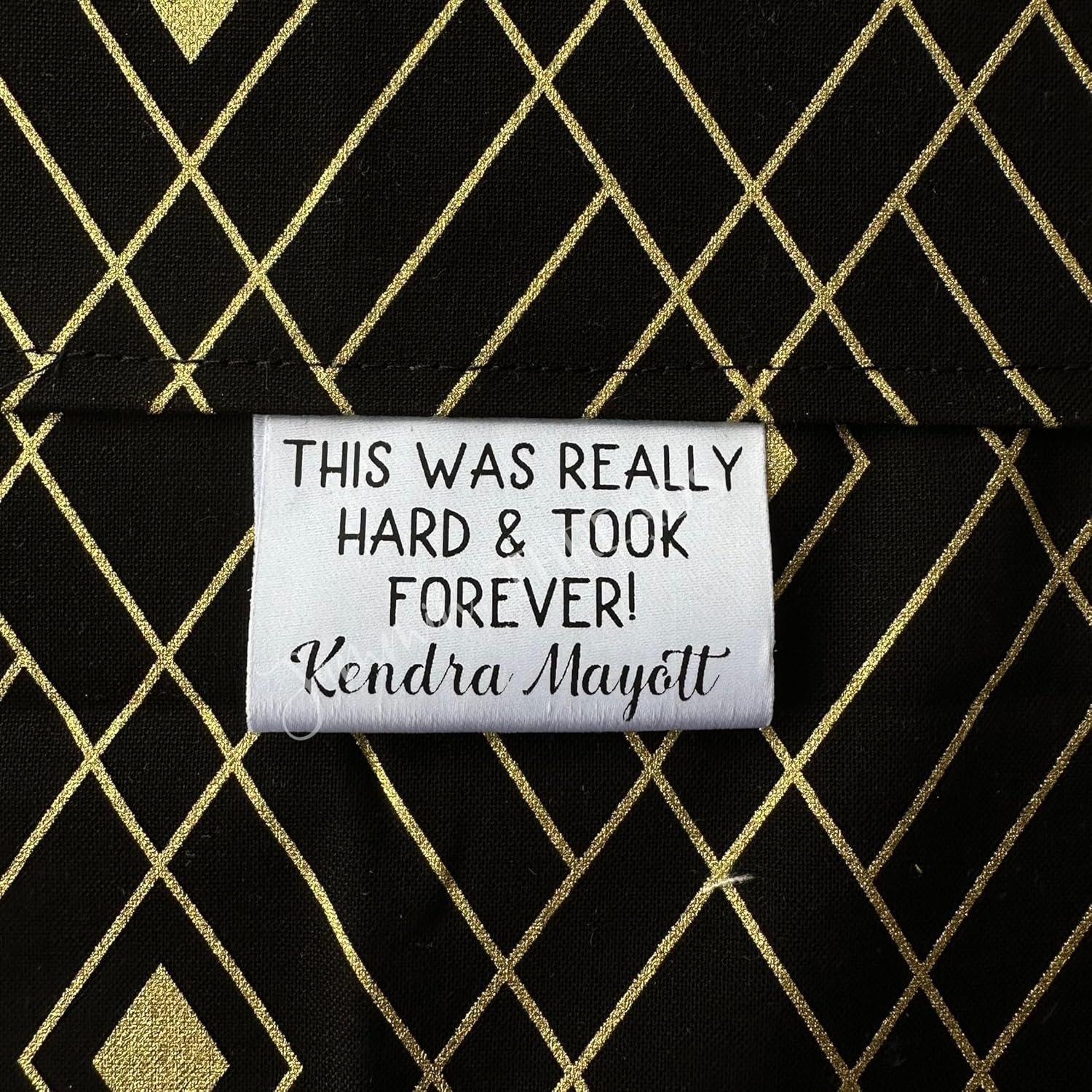Funny Personalized Quilt Label Satin Tag – “This was Really Hard & Took Forever” Custom Sew-in Quilt Label, Fold Over Sewing Tag with Name, 2" x 1"