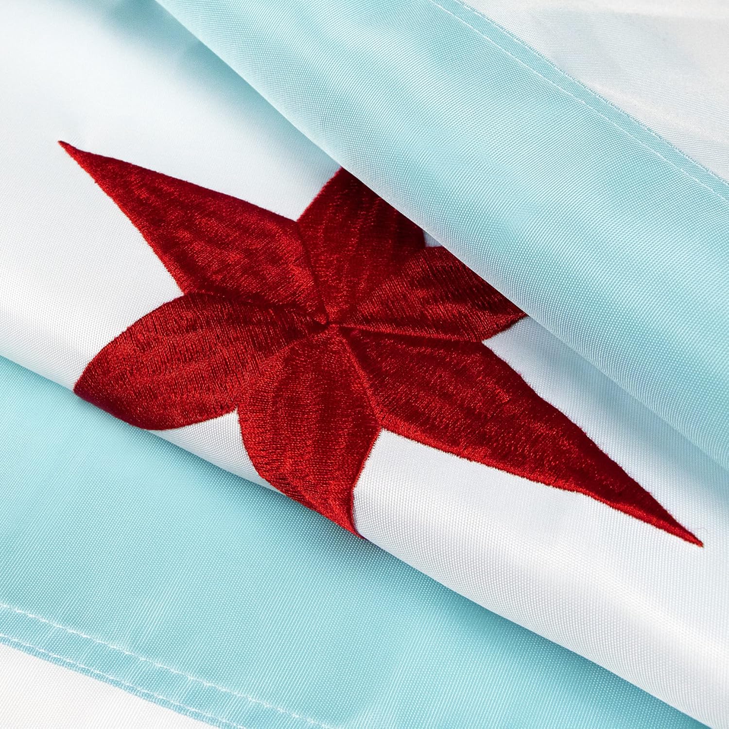 G128 Chicago City Flag | 3x5 Ft | StormFlyer Series Embroidered 220GSM Spun Polyester | Embroidered Design, Indoor/Outdoor, Brass Grommets, Heavy Duty, All Weather