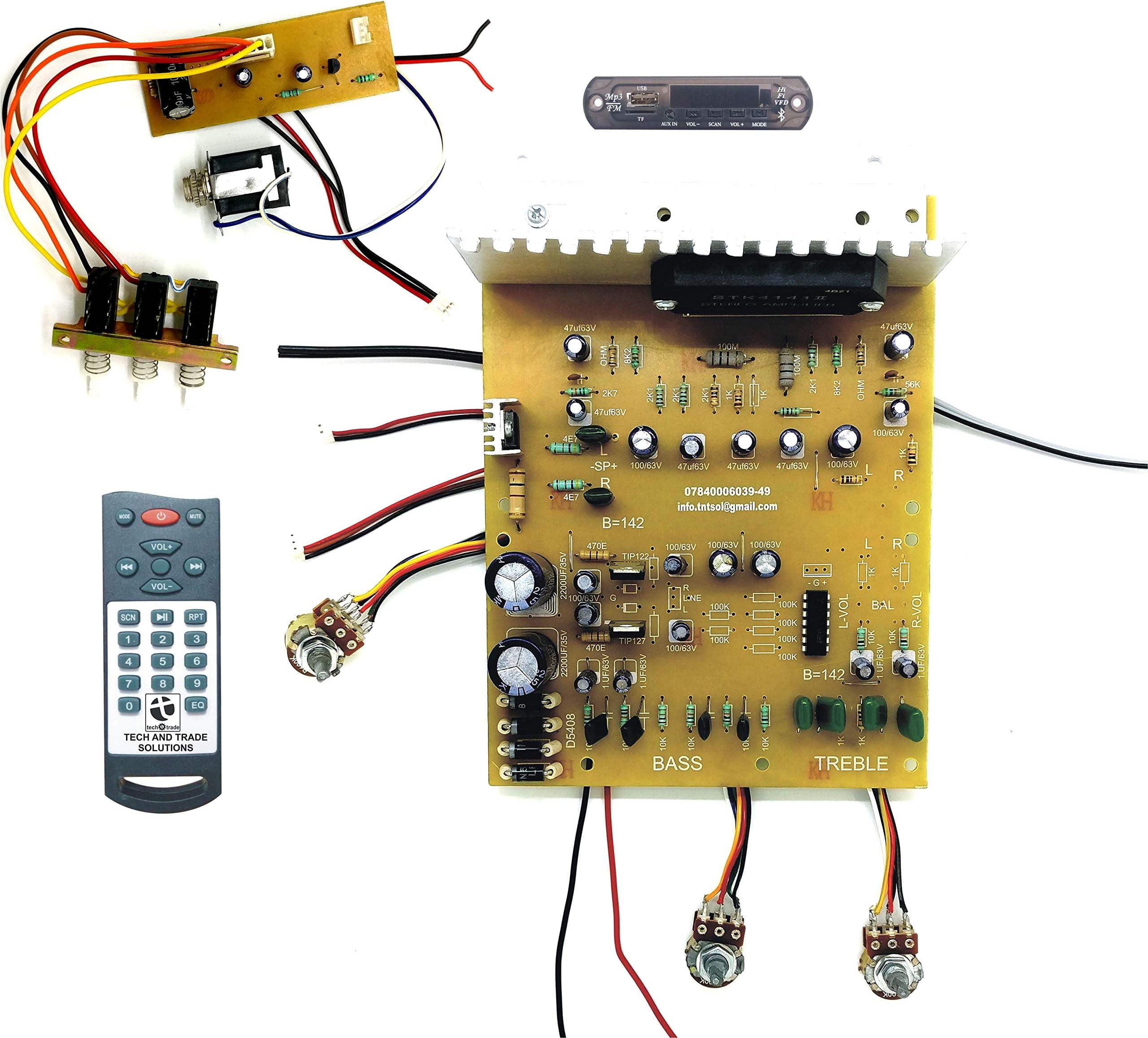 TECH AND TRADE 450 WATTS DIY STK 4141 Based Stereo Audio Amplifier Board Bluetooth Module Card KIT with Karaoke MIC Circuit