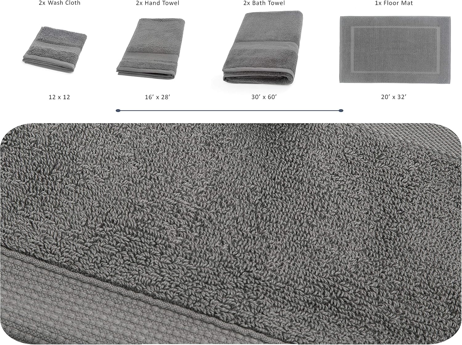 Blake Deluxe 7 Piece Bath Towel and Bath Mat Set - Densely Woven Premium Ultra Soft, High Absorbency Combed Cotton - Luxury Spa Bath Towels - 700 GSM (Light Grey)