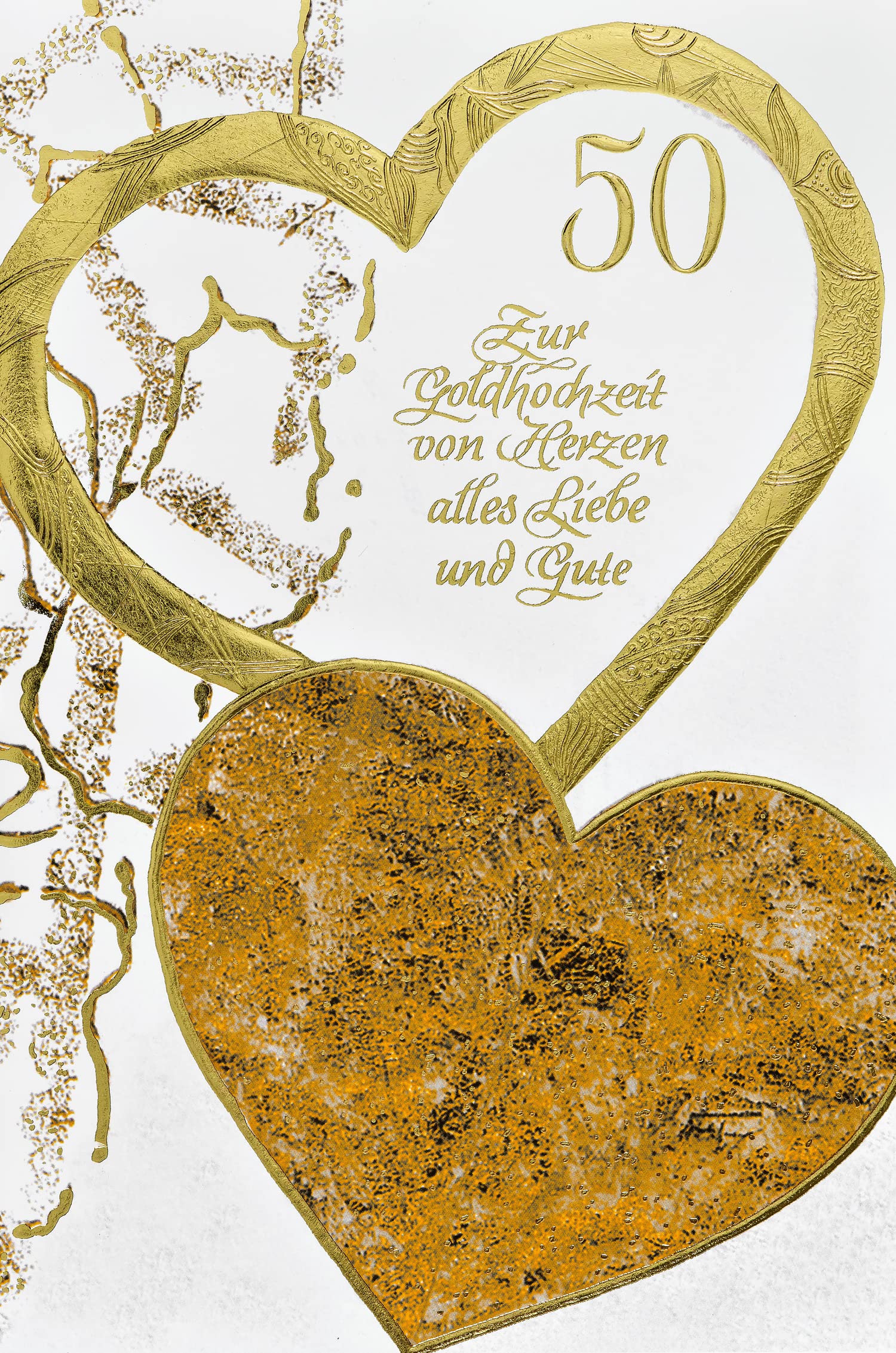 bsb Wedding Card Greetings Card for Gold Anniversary - 2 Hearts Gold - with Envelope
