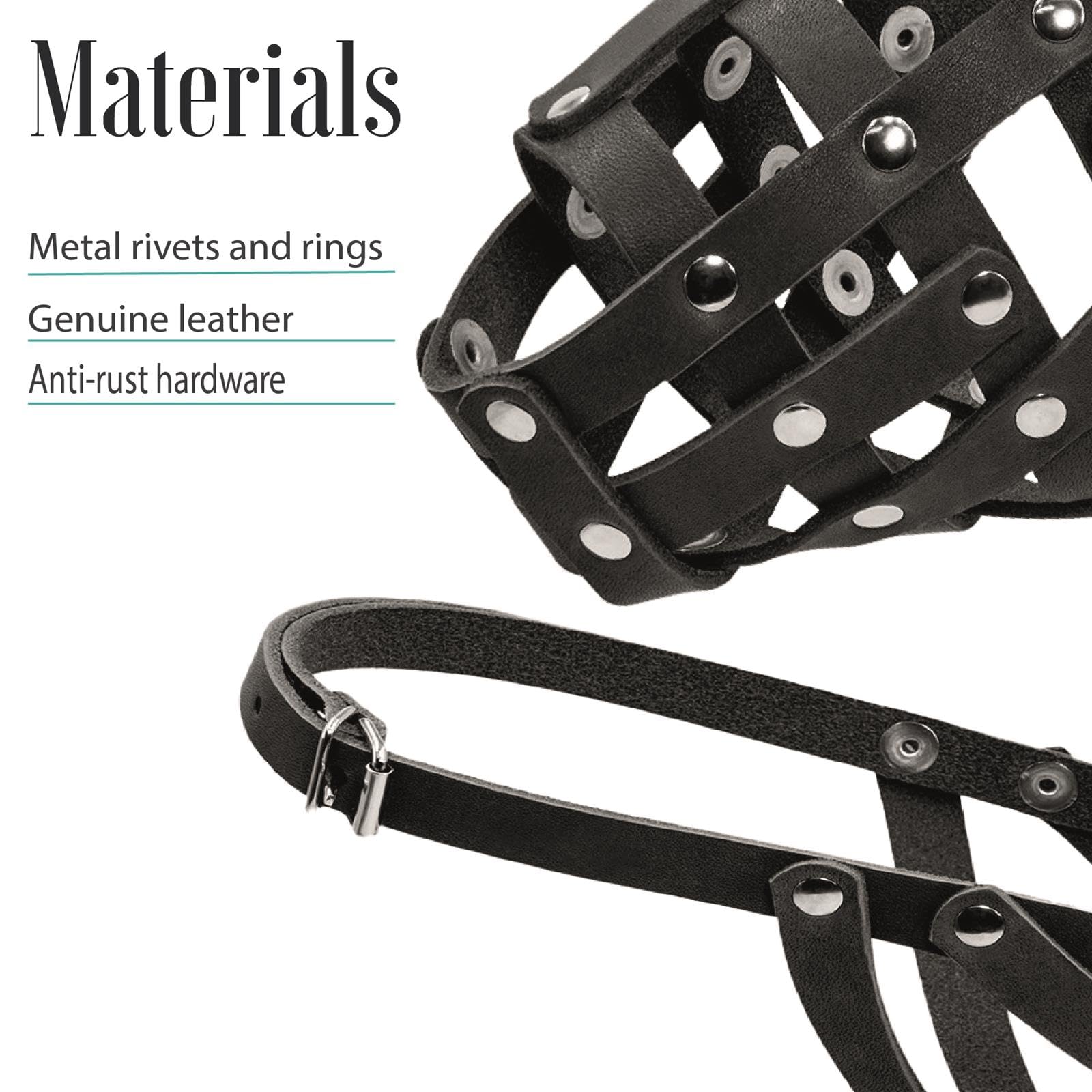 PillowPrim Ledermaulkörbe für Hunde, Verstellbar, Atmungsaktive Haustier Maske Hundetraining, Sicherer, Rottweiler, Pitbull Terrier, Boxer, Amstaff, Schwarz
