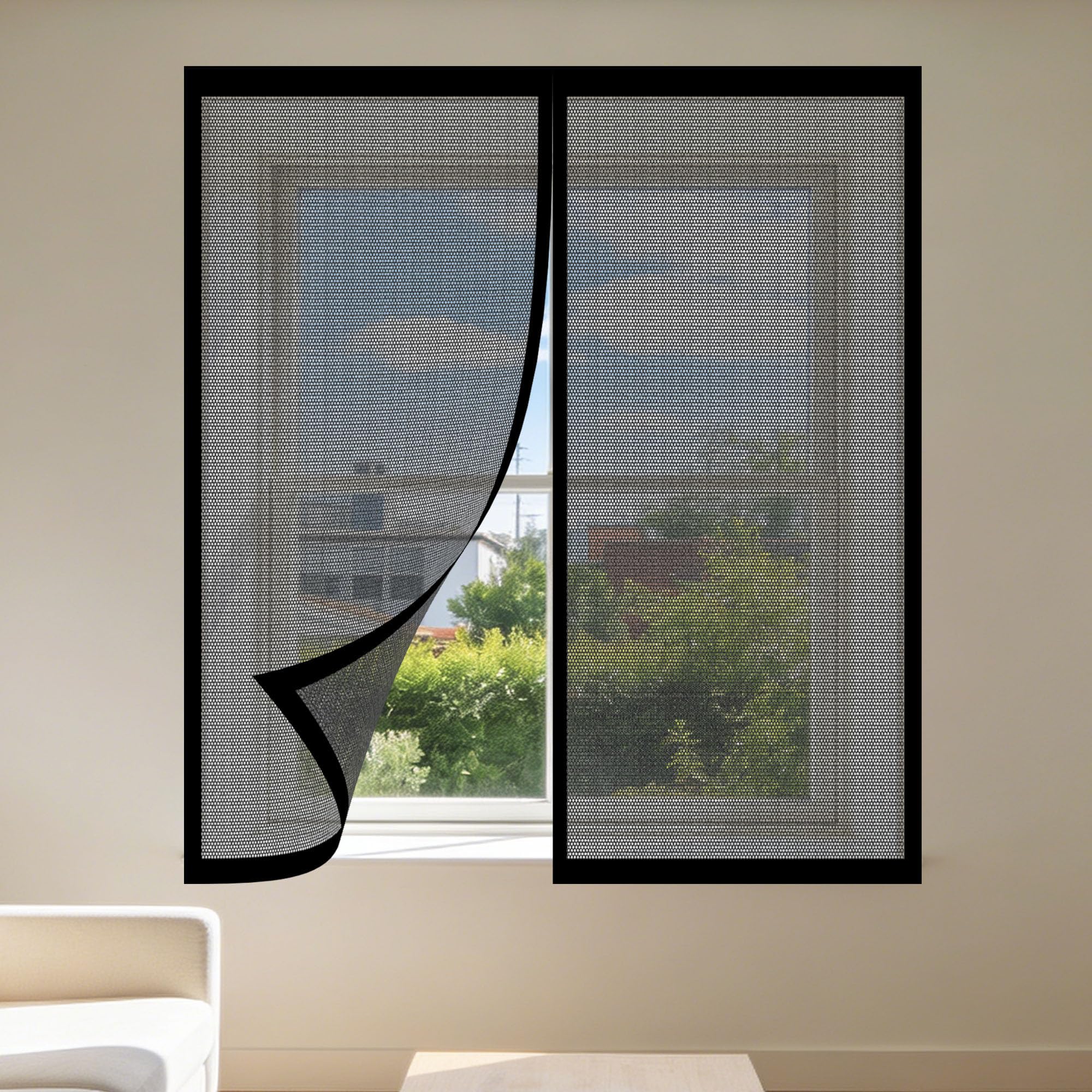 Window Fly Screen 155 x 130 cm with Selfadhesive Selfadhesive Window Guard Screen Easy Install for Windows Doors and Patio Screens, Black