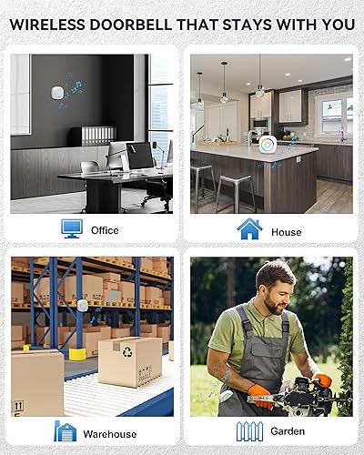 Miniatura 8 de TECKNET Timbre inalámbrico más largo de 1300 pies con iluminación de alarma RGB, diseño impermeable IP66 alimentado por batería, más de 60 campanas