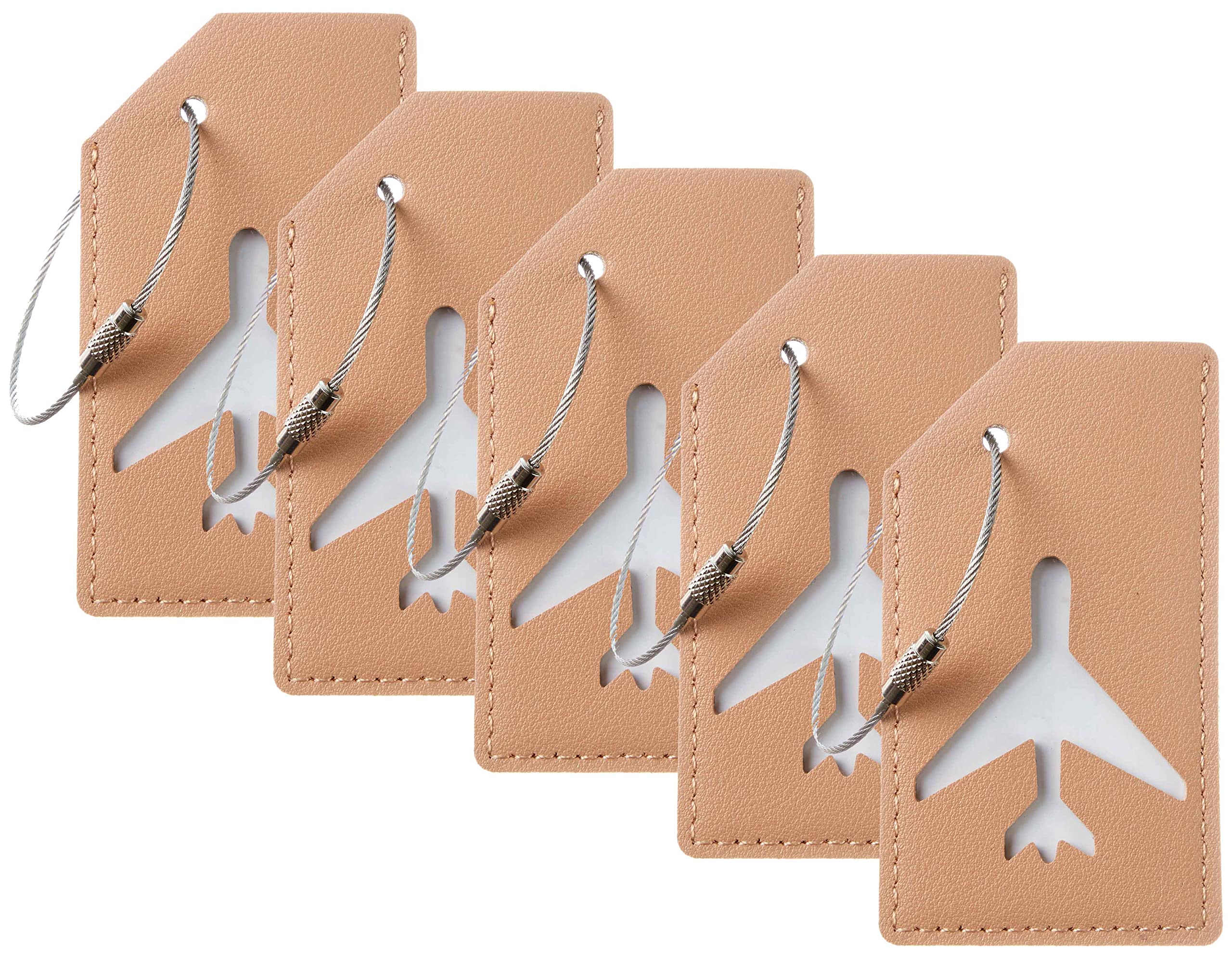 Chelmon5 Pack Chelmon Vegan Leather Luggage Tags Bag Tag Stainless Steel Loop(Tan)