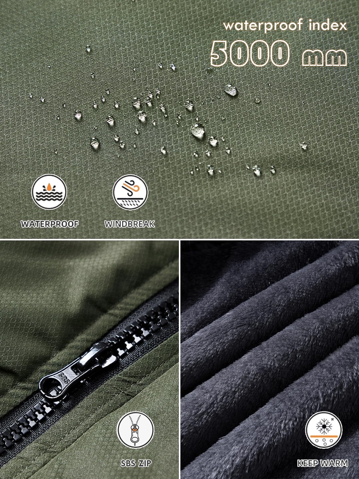 Tansozer Uomo Impermeabile Giacca Invernale Antivento caldo Sci Cappotto in Pile con Cappuccio Rimovibile