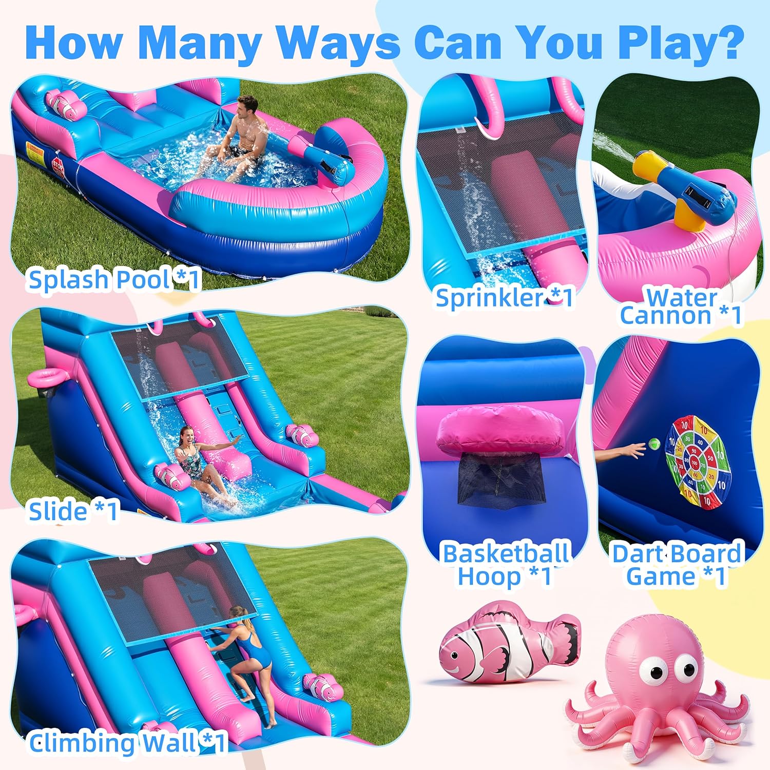 Inflatable Commercial Grade Water Slide: 21 ft (L) for Adults & Teenagers - Large Pool, Premium PVC, 1100W Blower, Octopus Style - for Backyard Party Outdoor