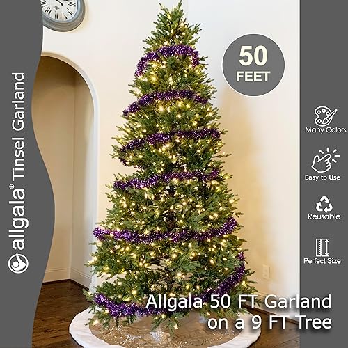 Miniatura 2 de Allgala - Guirnalda de oropel morada, guirnalda de oropel metálica de 50 pies para árbol de Navidad, decoración para árbol de Navidad, decoración de