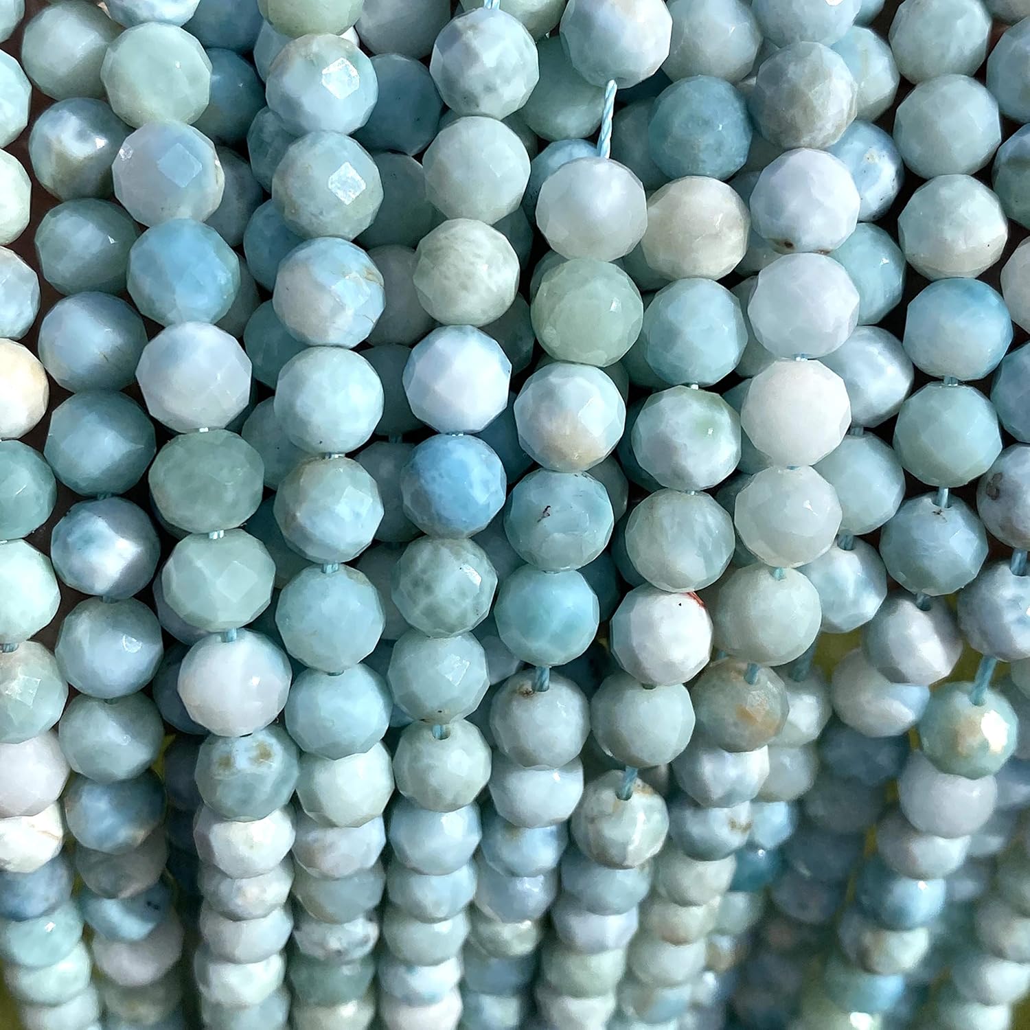 ABCGEMS Barahona Larimar Beads from Dominican Republic (World's Only Mine - Natural Caribbean Blue) Loose Beads for Jewelry Making - Diamond-Cut Faceted Round 10mm