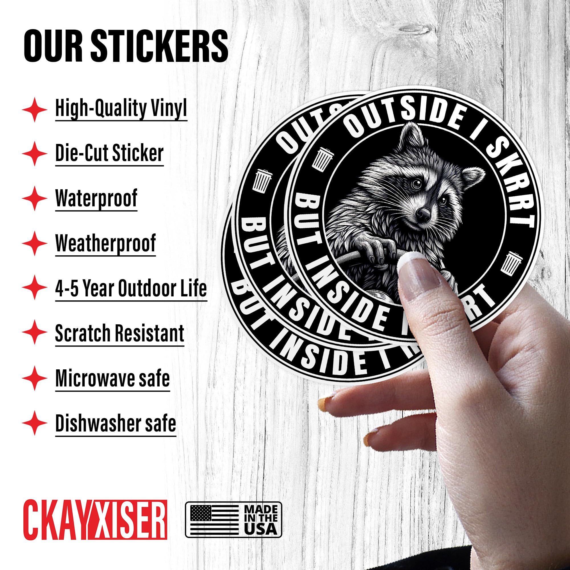 (3 pezzi) Outside I Skrrt But Inside I Hurt Raccoon Driving Stickers, 7,6 cm Divertente adesivo in vinile impermeabile per laptop, bottiglia d'acqua, bicchieri, accessori regali per lei lui 7,6 cm