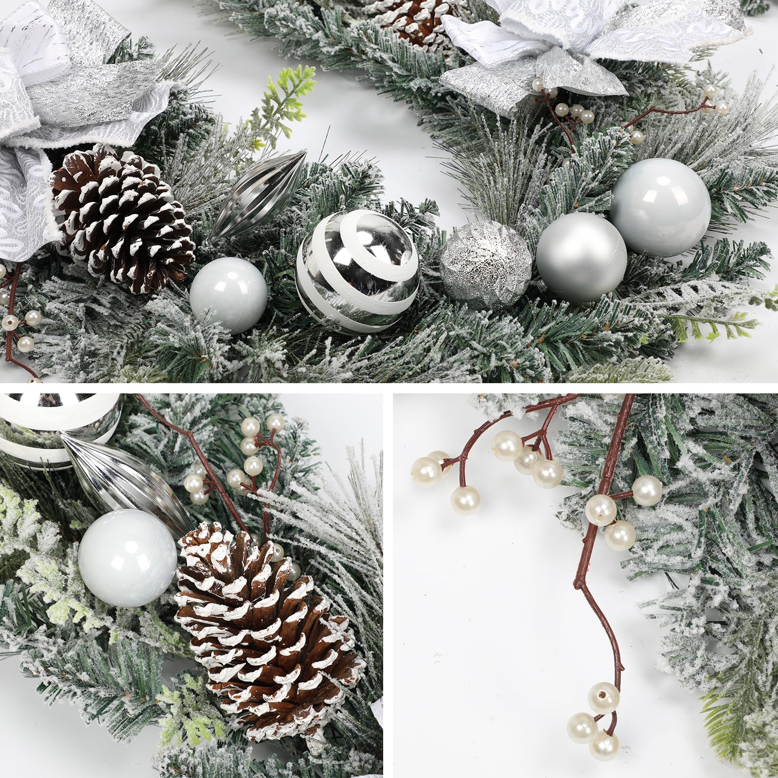 180cm Weihnachtsgirlande mit Dekorative Weihnachtskugeln, Schleife, Tannenzapfen Weihnachtsdeko Türkranz für Feste Advent, Hauswandbehang oder Weihnachtsdekoration