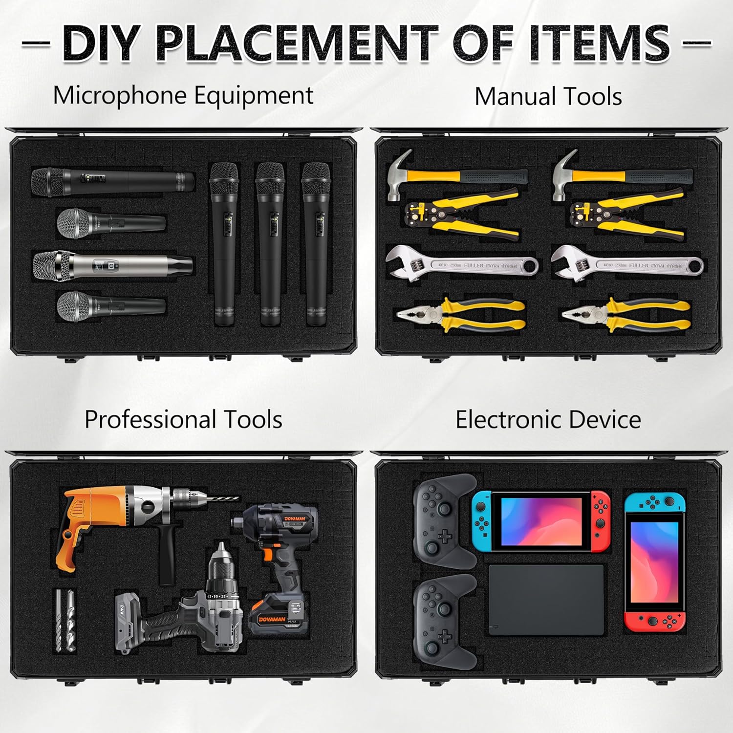 22 Inch Carrying Case, Ideal for Storing Wireless Microphone Systems and Transporting Camera Equipment, Case with Customizable Pre-Diced Foam Interior, Aluminum Alloy Sturdy Build