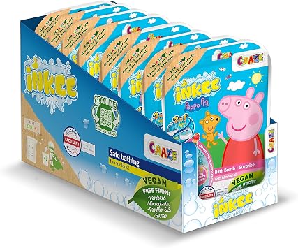 INKEE SURPRISE - 8er Set Peppa Pig Badekugeln Kinder mit Überraschung, Peppa Wutz Spielzeug für die Badewanne, mit Erdbeer-Duft & Schaumstoff-Effekt