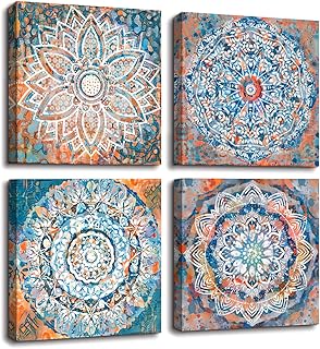 Vintage Flowers Pattern Canvas Prints Wall Art for Bedroom 12x12 inches 4 Pieces Framed Artwork Vintage Picture Ready to H...