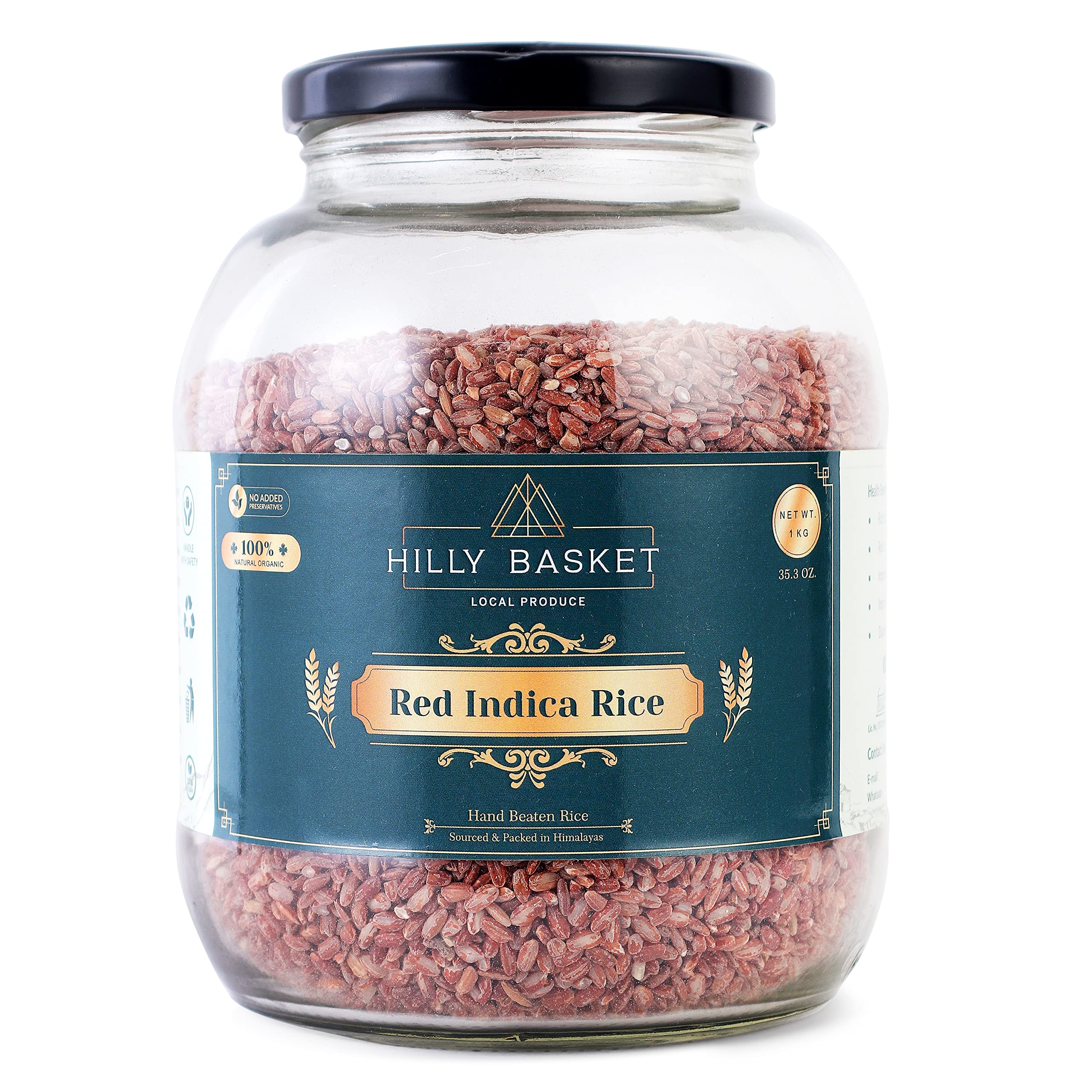 Hilly Basket Red Indica Rice | 100% Natural | Himalayan Grown | Rich Source of Iron, Vitamins and Antioxidants | Unpolished Red Rice / Red Chawal / Lal Chawal | Kullu (Himchal Pradesh) | 1 Kg