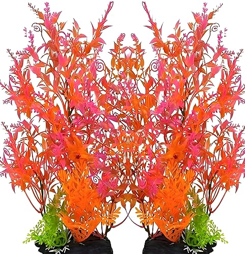 Paquete de 2 plantas de plástico para decoración de acuario, planta de pecera artificial grande, decoraciones de pecera alta, coloridas de 12