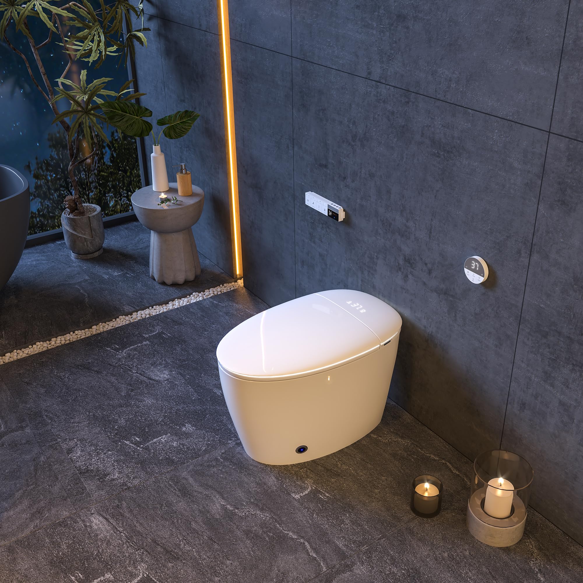 Stojąca inteligentna toaleta z tylnym wylotem - podgrzewane siedzenie, automatyczne spłukiwanie przy wyjściu, wbudowany bidet i suszarka
