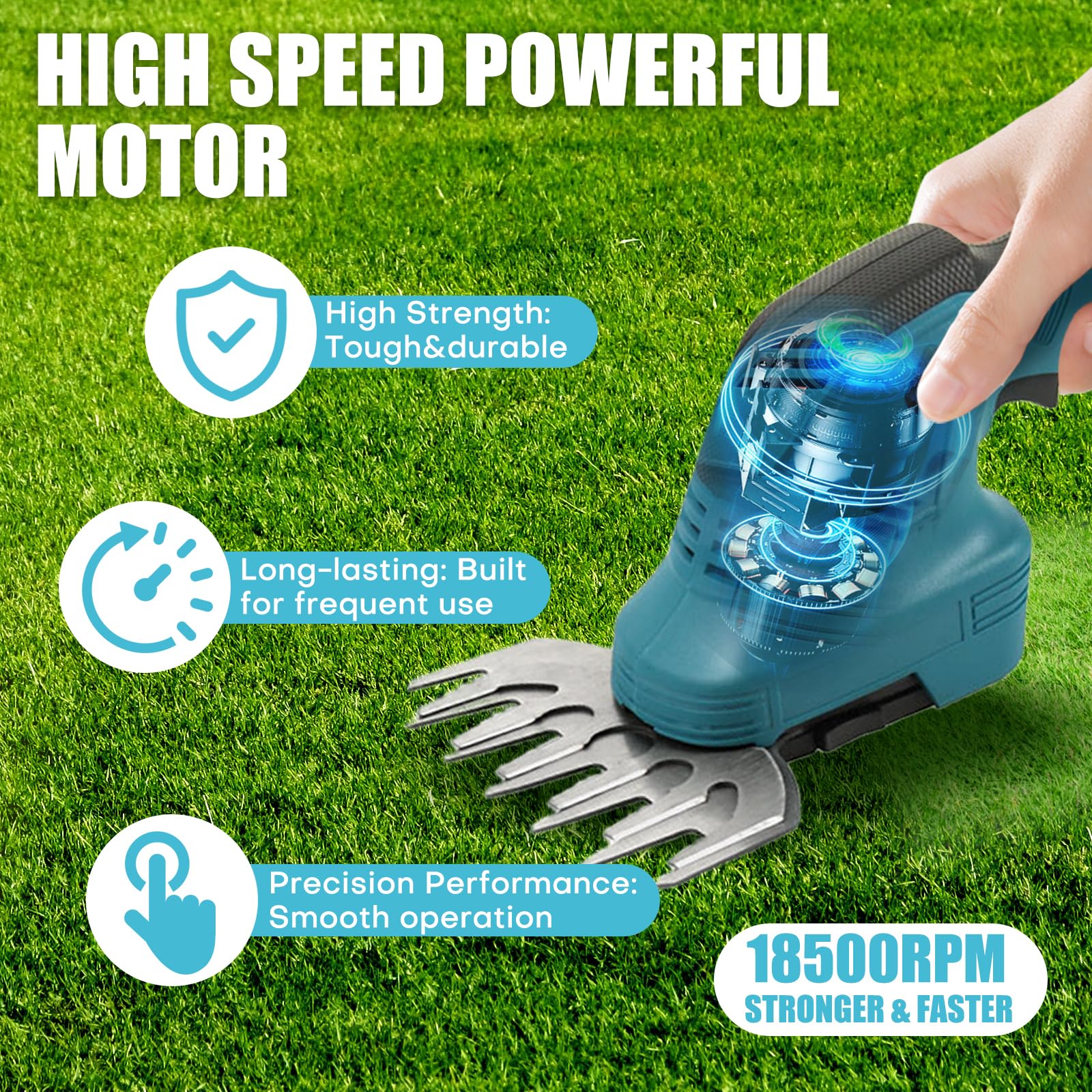 Cortasetos Electrico 2 en 1, 21V Cortasetos Bateria Podadora Electrica 18500RPM Tijeras de Césped con Batería de 1500mAh y Cargador para Jardín Patio Césped