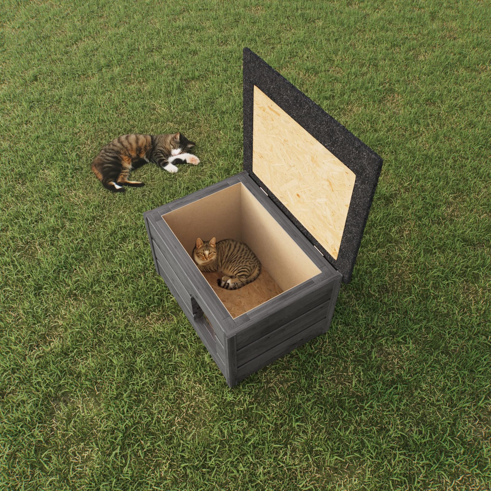 Caseta para gatos, cueva para gatos, para exterior, resistente al agua, aislada, de madera, cartón (gris #E08579)