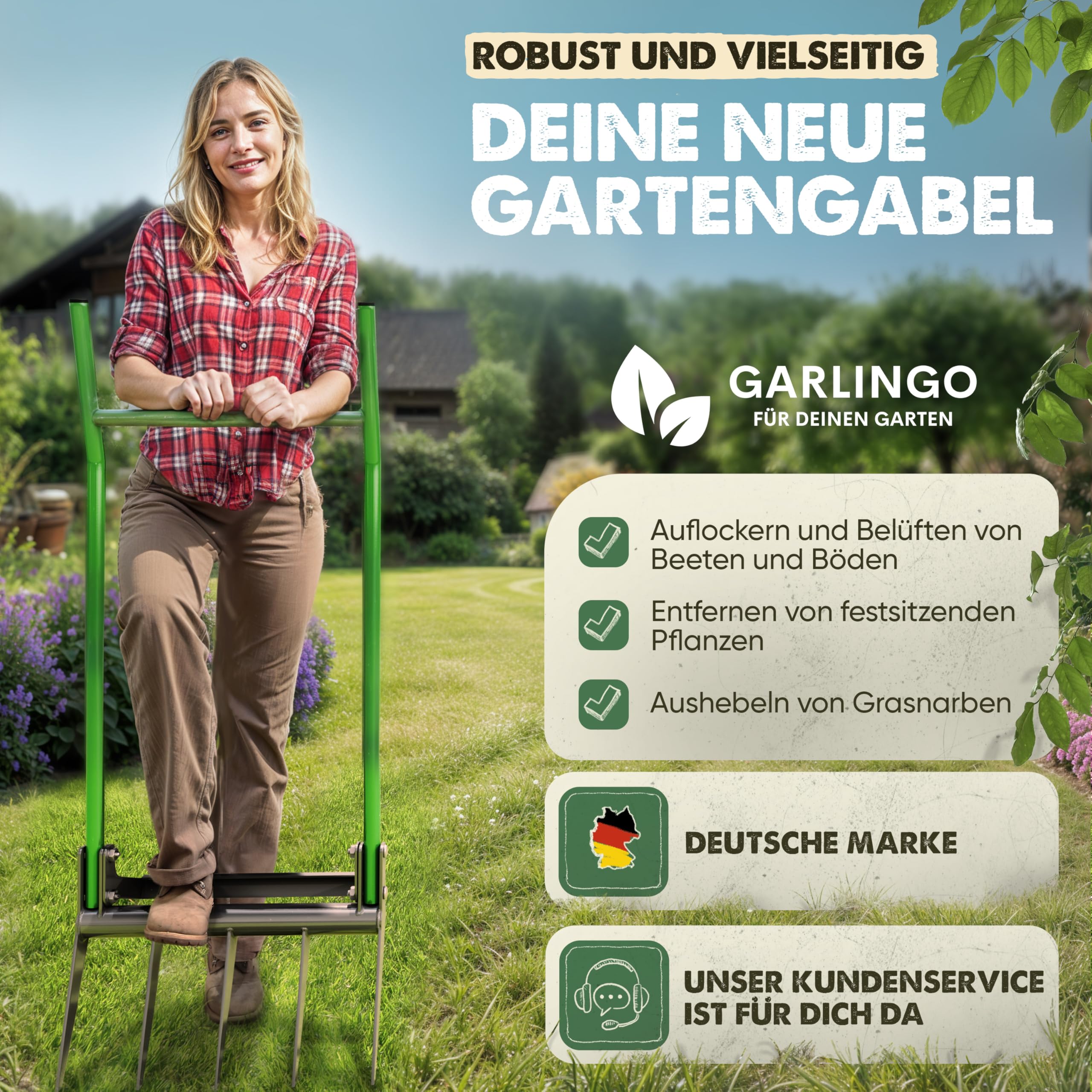 GARLINGO Widelec nagrobny | szerokość 50 cm | z pałąkiem dla maksymalnego efektu dźwigni | Widelec ogrodowy, widelec do grobu, podwójny widelec ogrodowy z zębami