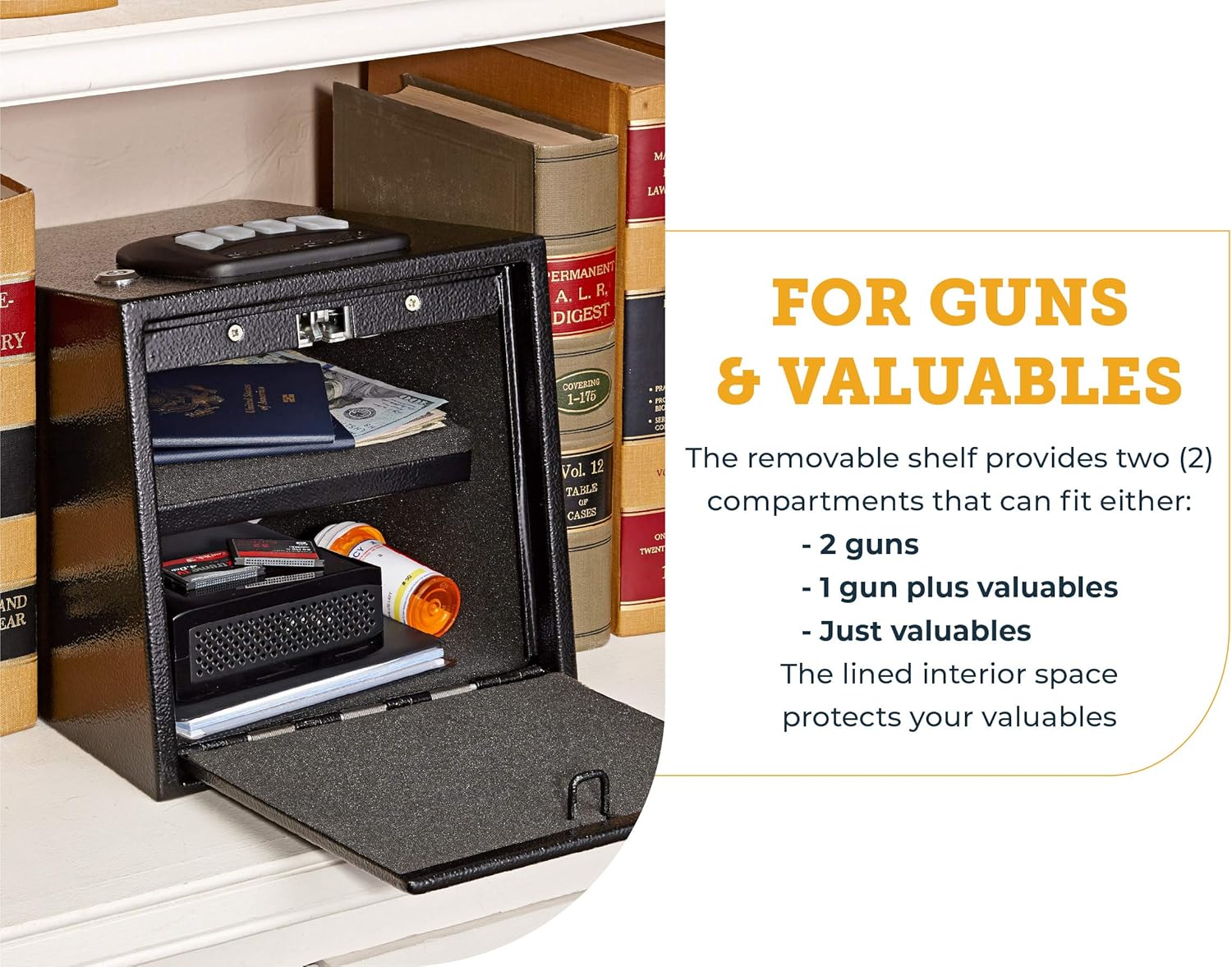 Snapsafe 2-Gun Keypad Vault for Pistols and Revolvers, Black 75430, Programmable and TSA & CA DOJ Approved, Measures 12.7” W x 9.0”H x 8.8” D