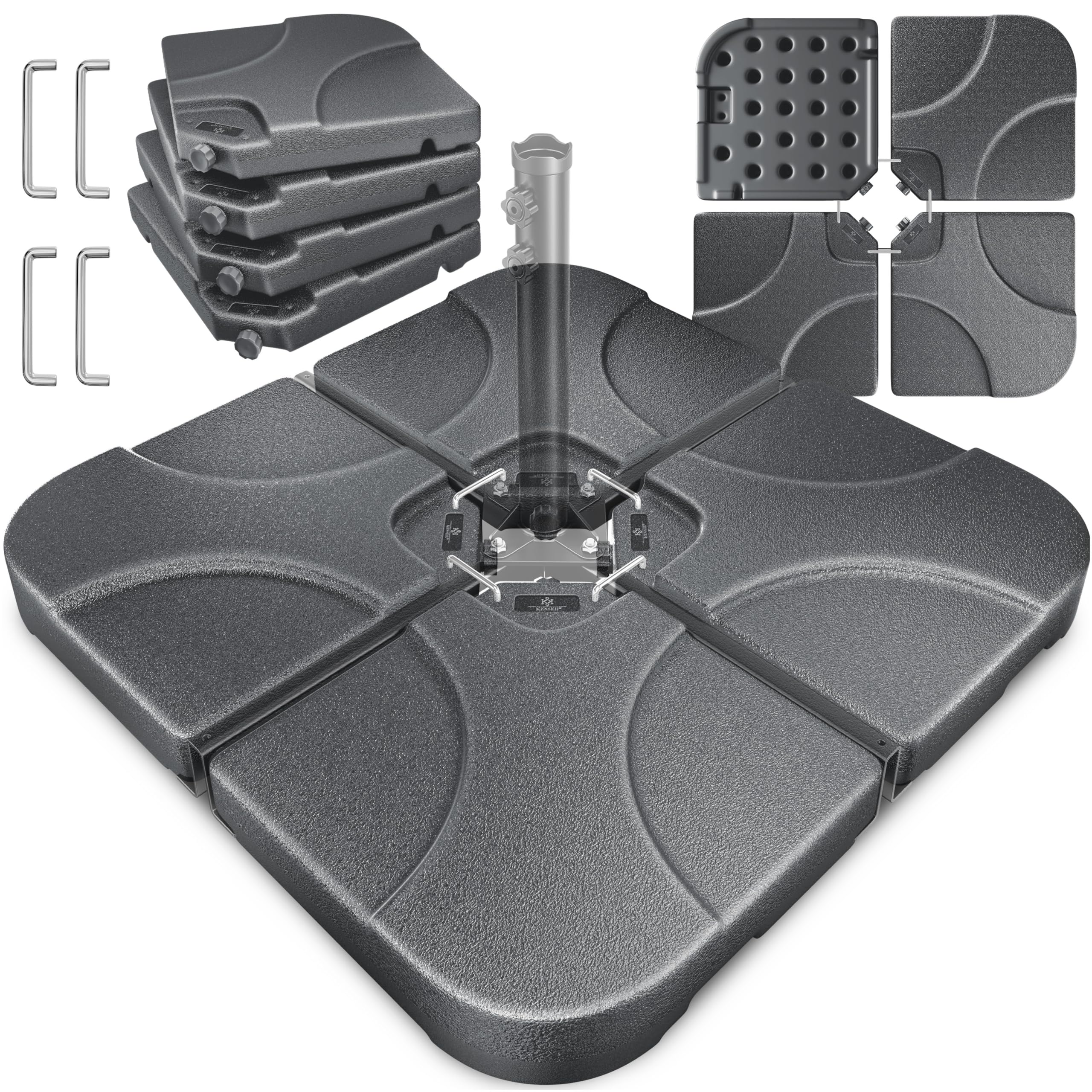 KESSER® Sonnenschirmständer 4-teilig Schirmgewicht Schirmständer für Ampelschirm Bodenkreuz 60 Liter / 80 kg befüllbar mit Wasser oder Sand Inkl. Metallverbinder Ampelschirmständer Kunststoff,