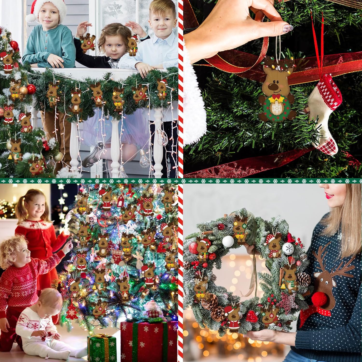 Barydat 36 Pcs Christmas Reindeer Ornaments for Tree Wooden Reindeer Christmas Hanging Decoration Set for Xmas Winter Tree Hanging Crafts Holiday Decor Xmas Party Supplies - Image 6