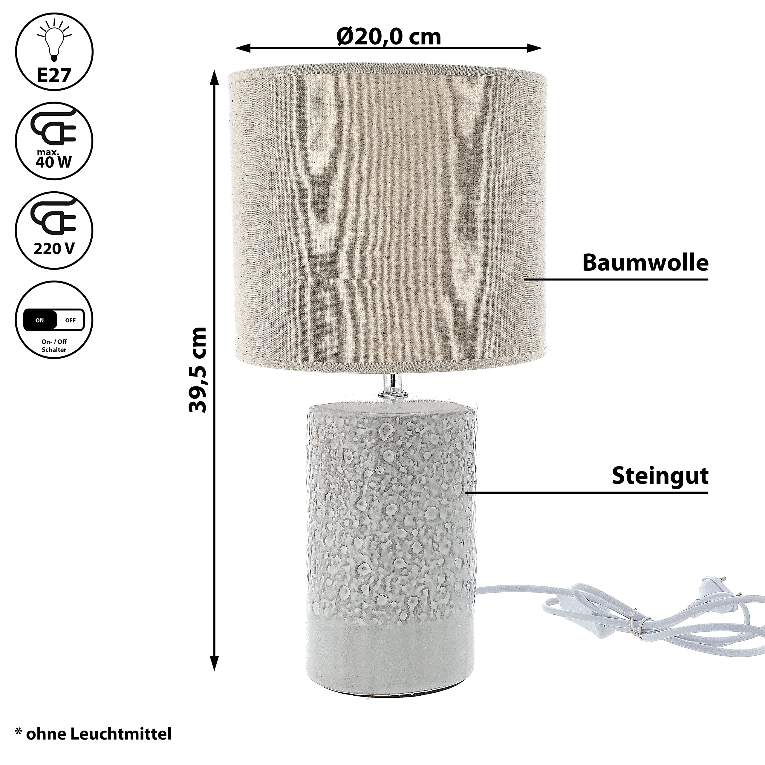 Cepewa Staande LED-lamp – Touchbediening, Traploos Dimbaar, Warm Wit Licht, 10x120 Cm, 27 Leds, Oplaadbaar Via USB-C (1200 MAh) – Wit