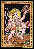 Vista 1 de Purpledip Póster de pared de algodón Hanuman: hoja colgante espiritual sin marco, multicolor (20087)