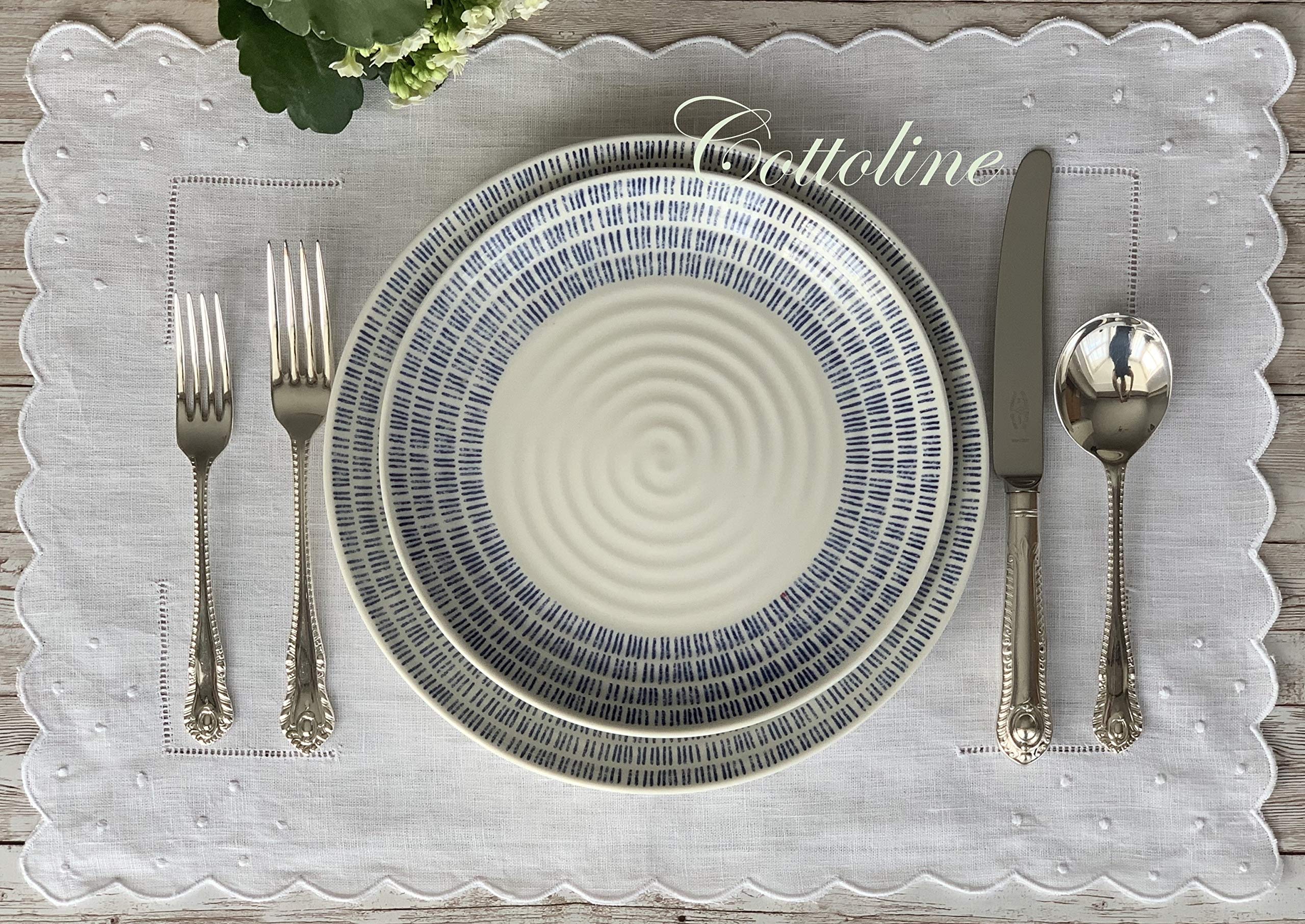 Cottoline White 100% Linen Placemats Scalloped Edge Hemstitch Dinner Table Cloth - (1)