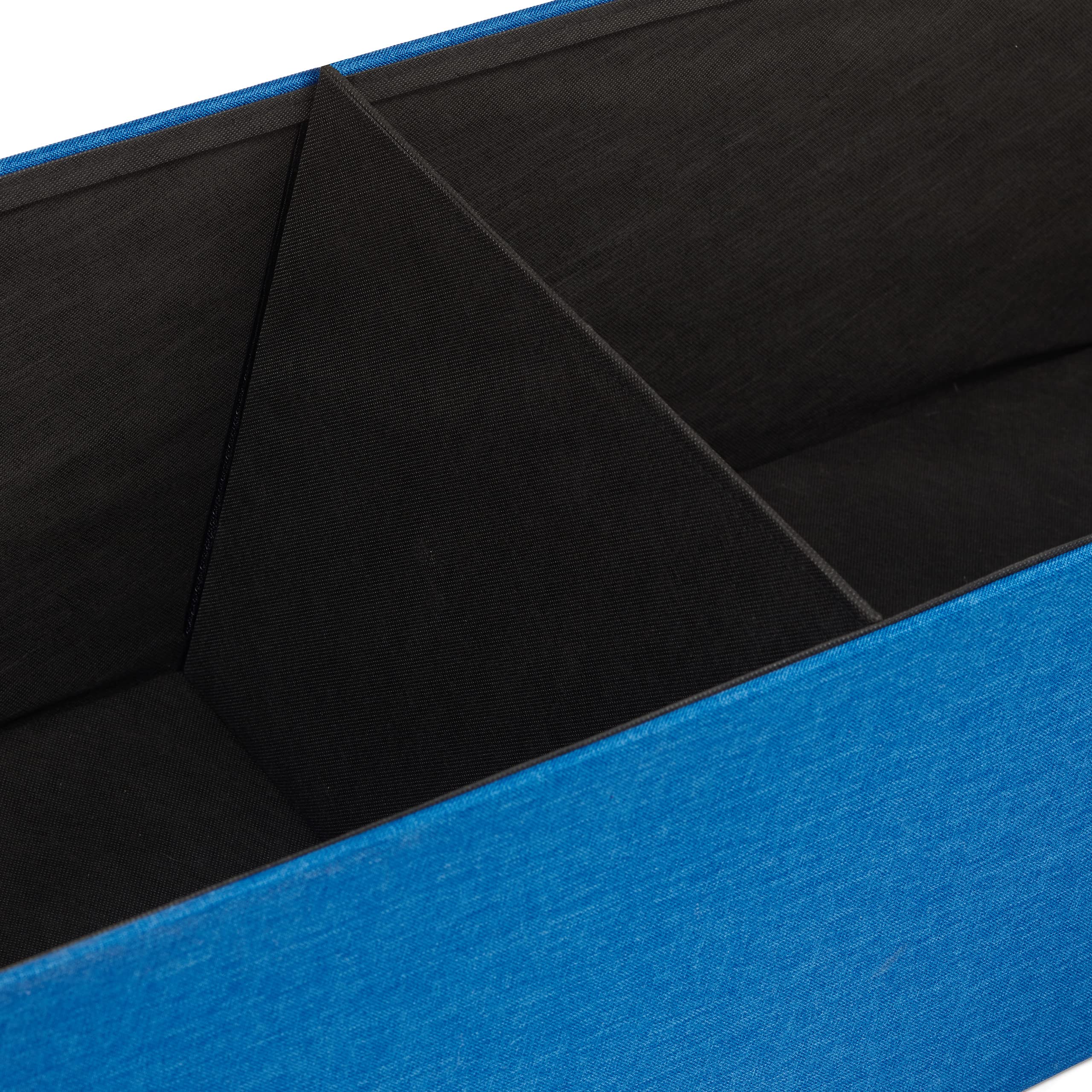 Relaxdays Pouf Pieghevole con Contenitore XXL, Panca Divanetto Portaoggetti, Lino, HxLxP 38 x 114 x 38 cm, Blu
