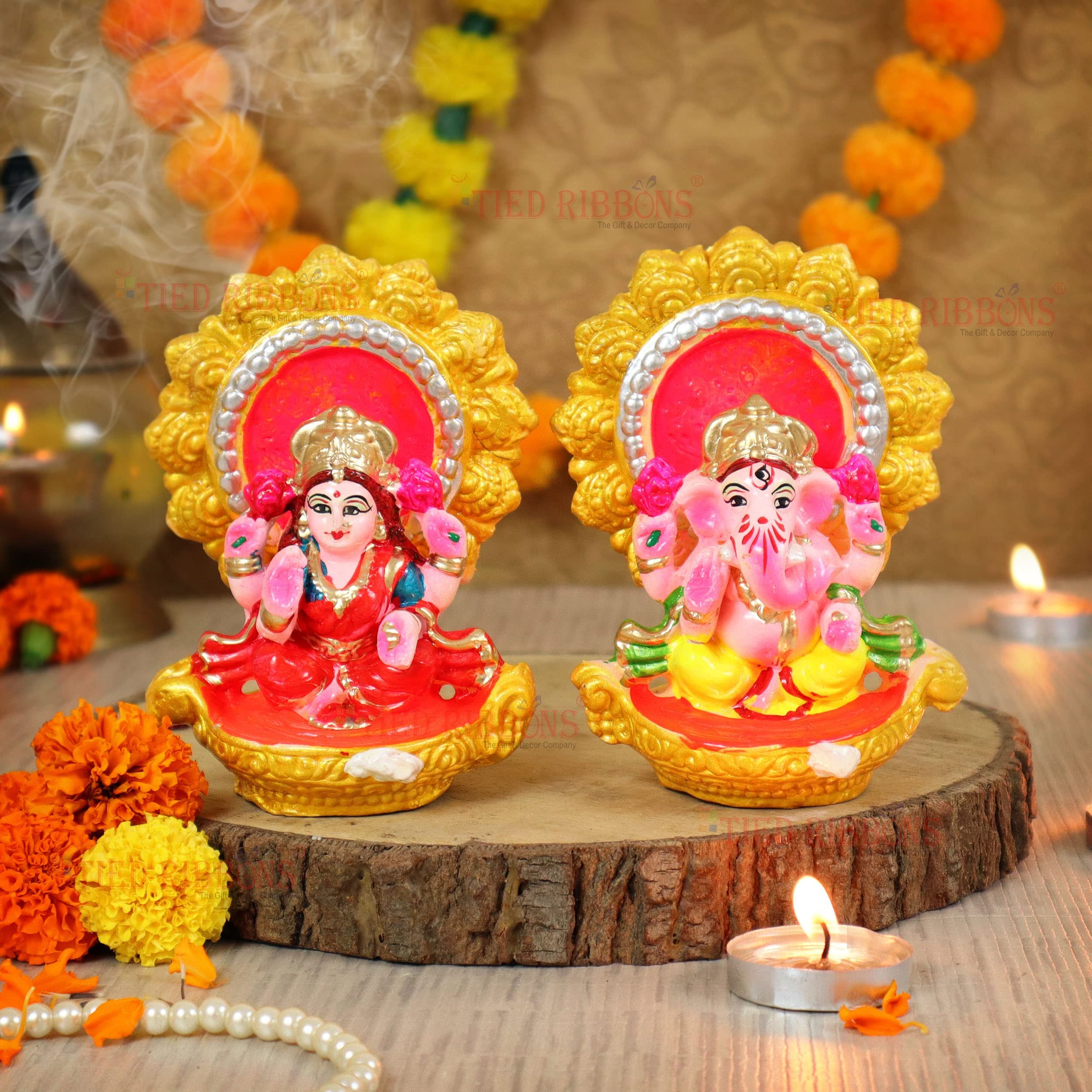 Buy TIED RIBBONS Laxmi Ganesh Idol Hindu God Lord Lakshmi Ganesh Clay Statue for Housewarming