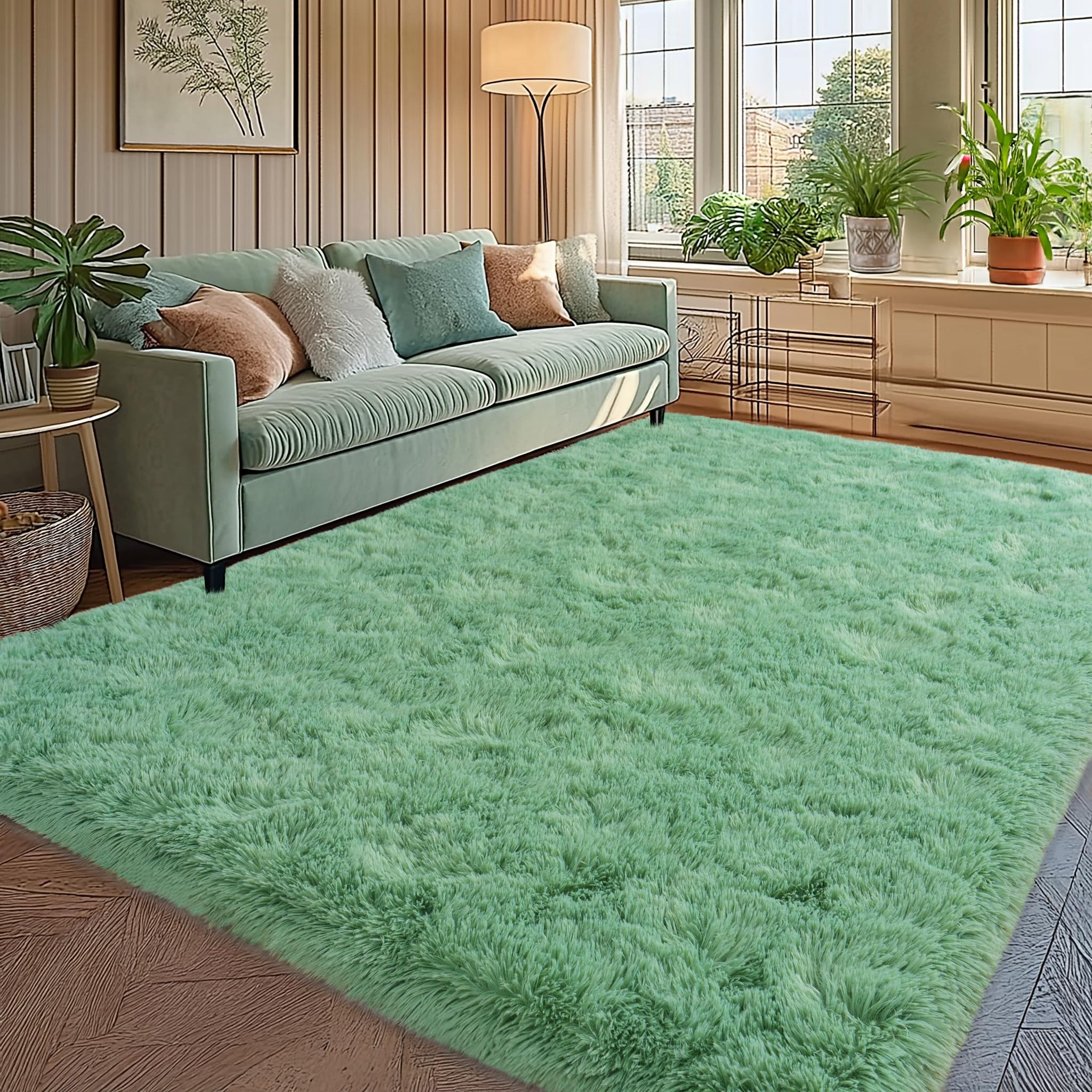 Sage Green Fluffy Area Rug for Bedroom Living Room, Soft Cozy Plush Rug 5x7 Feet for Kids Room Nursery Rug Thick High Pile Carpet for — image 1
