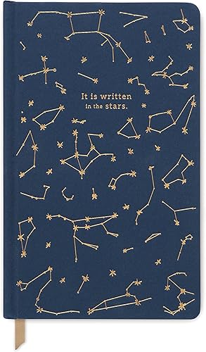 DesignWorks Ink Cuaderno encuadernado Diario de escritura azul de 5.125 x 8.25 pulgadas con cubierta de lámina dorada, 256 páginas rayadas