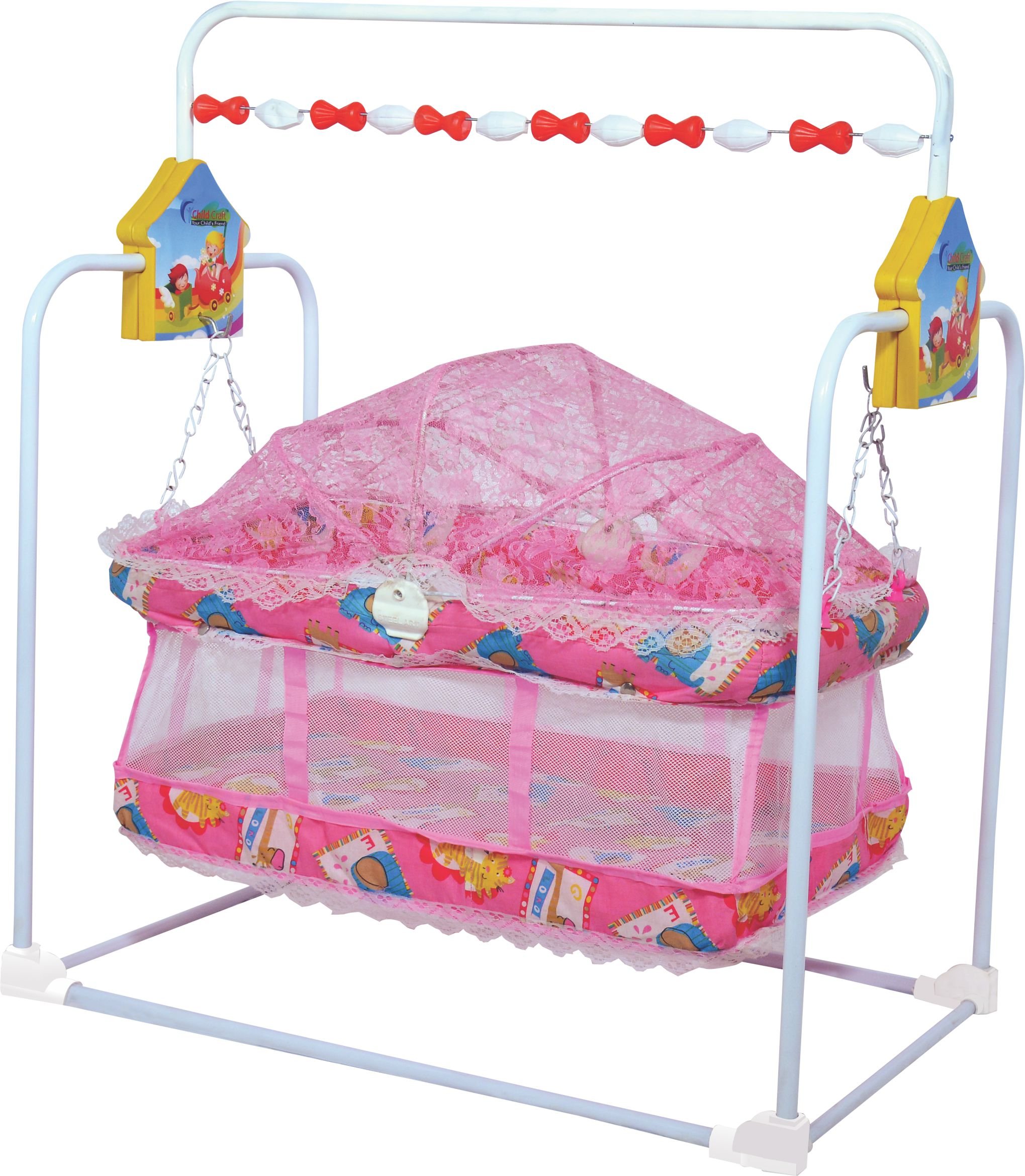 ZOSHOMI Baby Crib craddle palna for new Born Kick and Play Crib/Bedding Set with Mosquito Net-j10-pink-Made in India