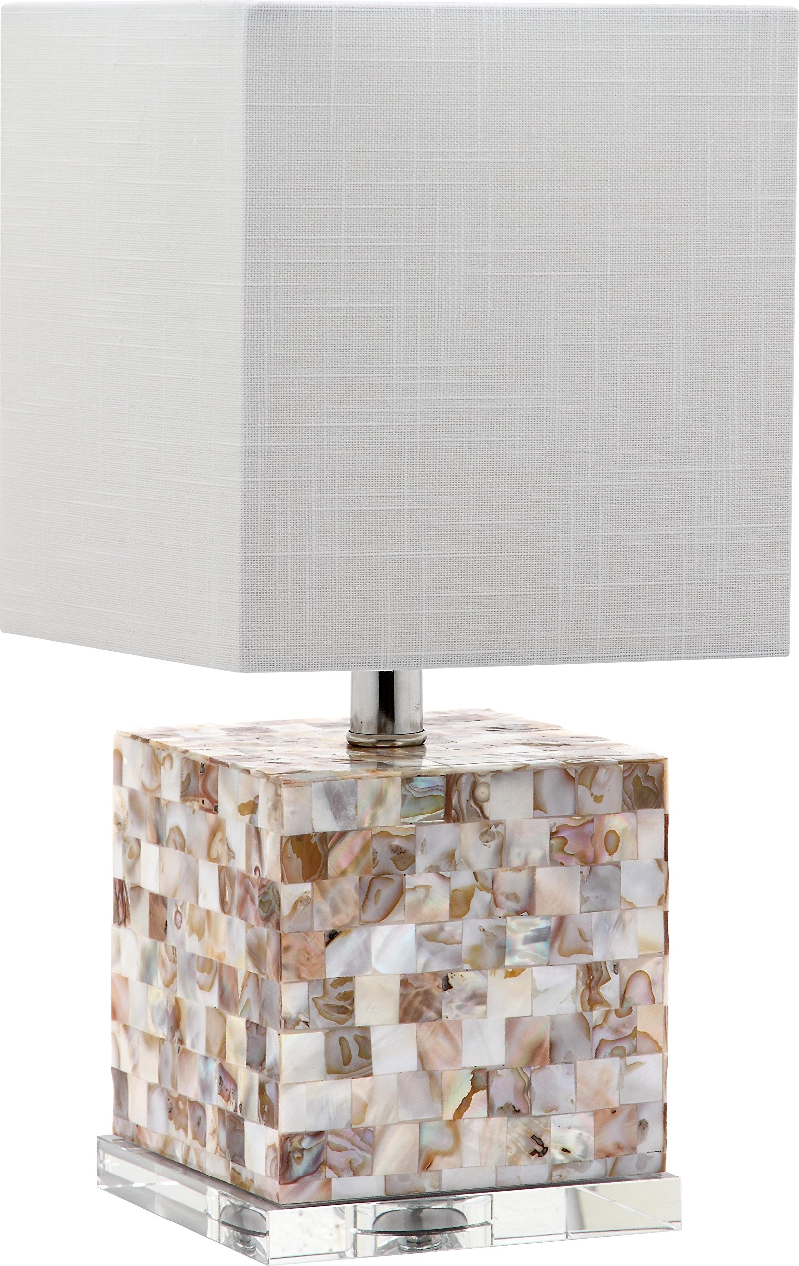 Decorator's Lighting 15179 Short Square Mother of Pearl with Crystal Base Table Lamp, 16" H, Natural Shell