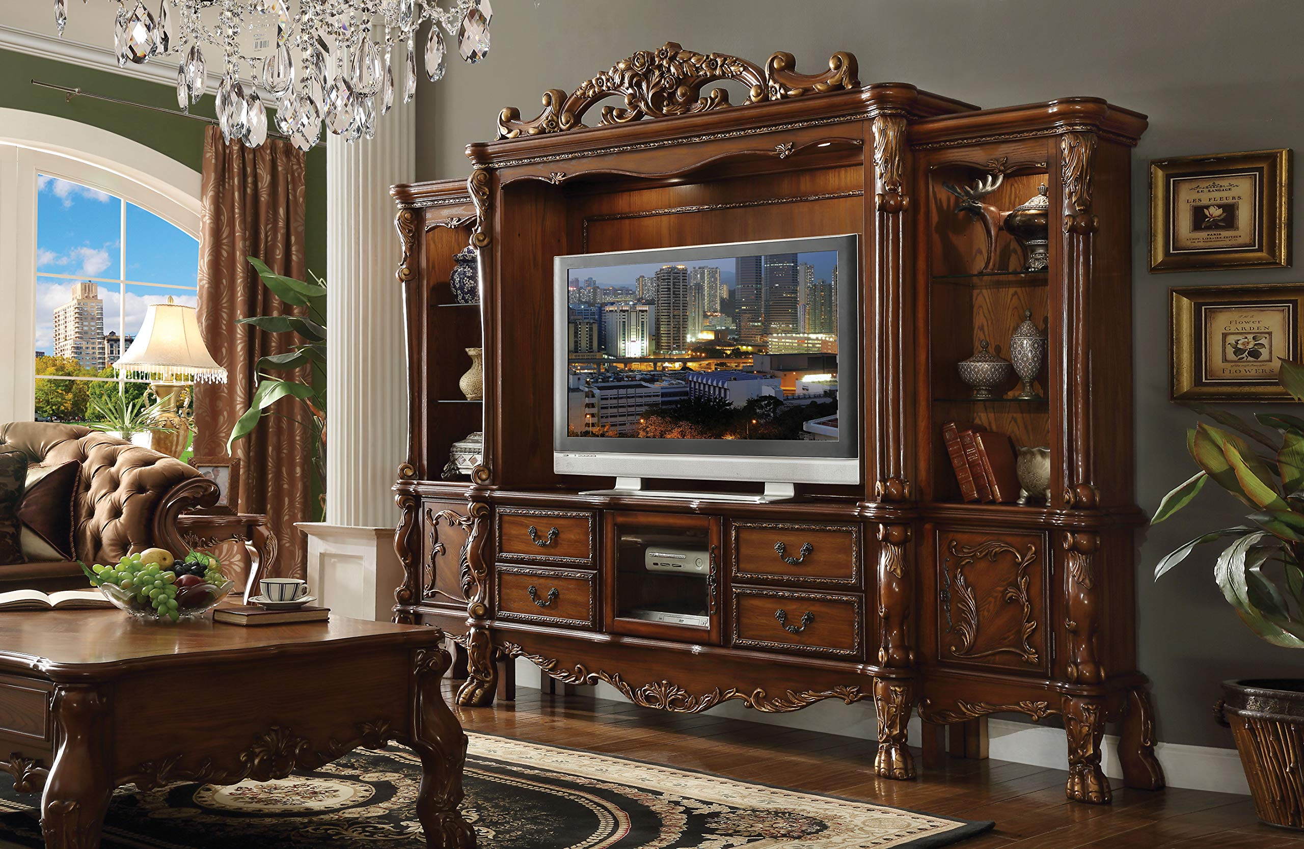 Amazon.com: ACME Dresden Cherry Oak Entertainment Center with TV