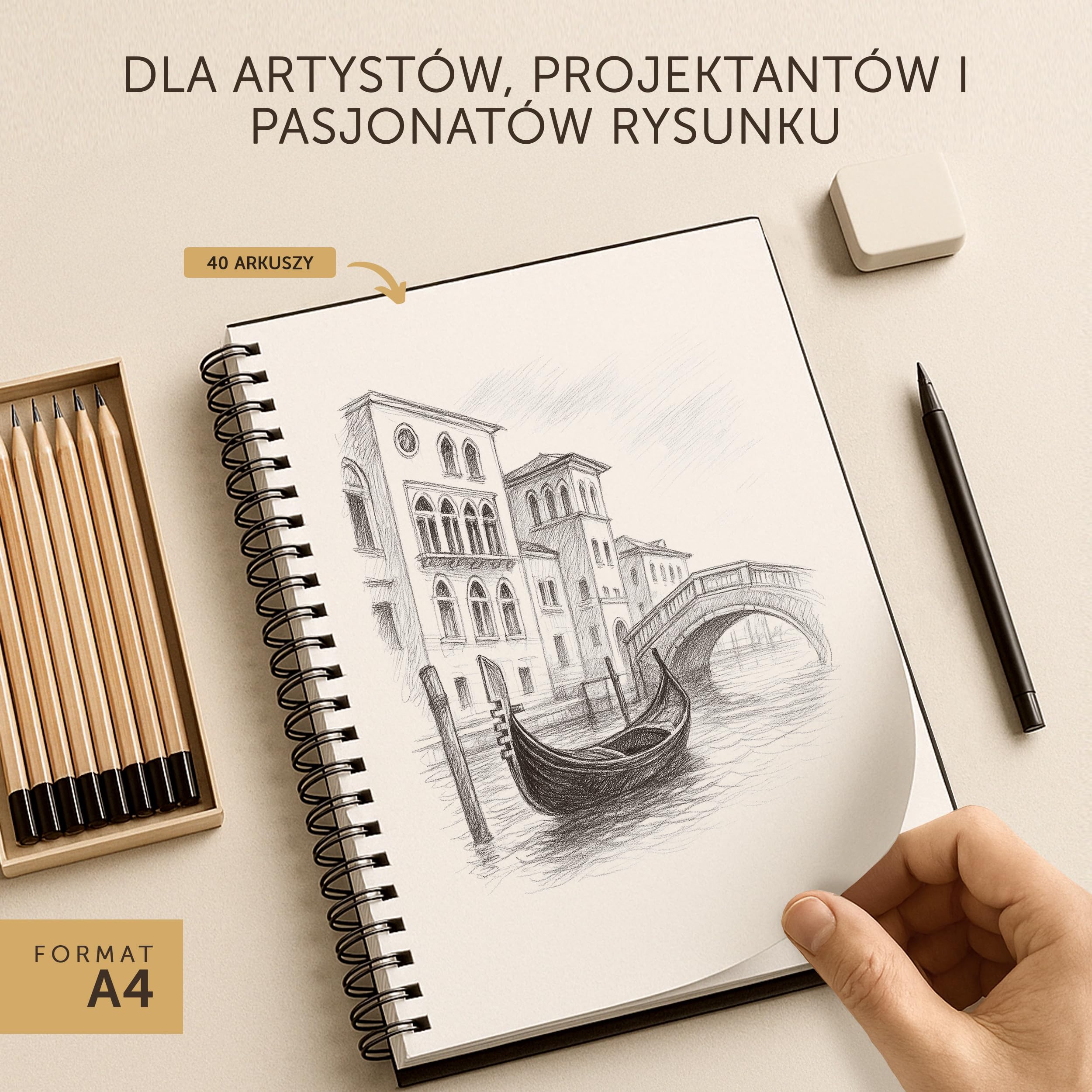 Szkicownik A4 dla artystów – Twarda oprawa – Bardzo gruby papier 200 g/m² – Duży blok do rysowania, książka spiralna dla dzieci – Notes do szkicowania, 40 arkuszy / 80 stron