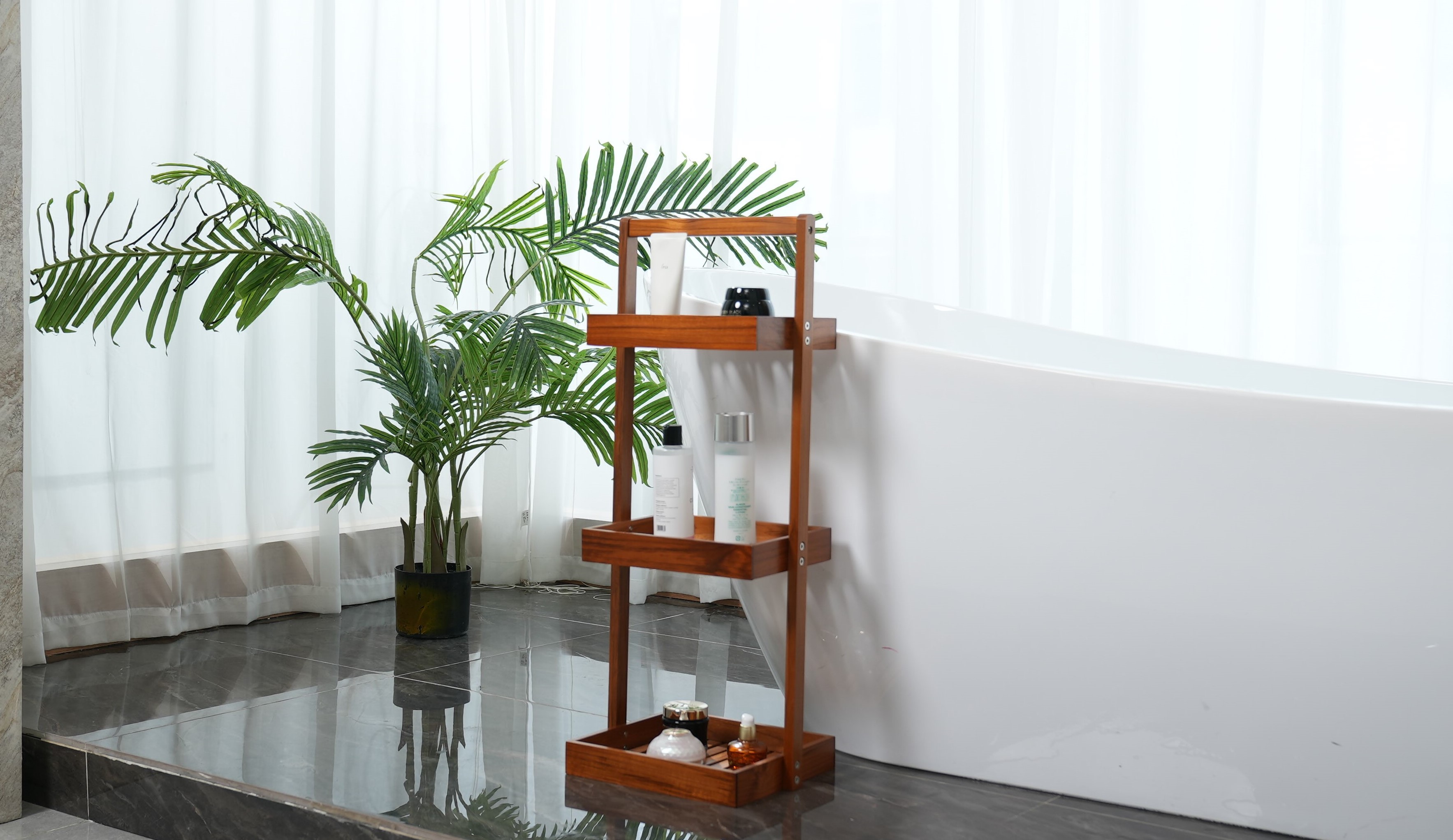 Buy Utoplike Teak Shower Caddy Shelf, Standing Shower Organizer For Bathroom Corner Wooden Freestanding Racks Storage For Inside Shower Bath Office Stand Up 3 Tier Kitchen Desktop Organization - View #2