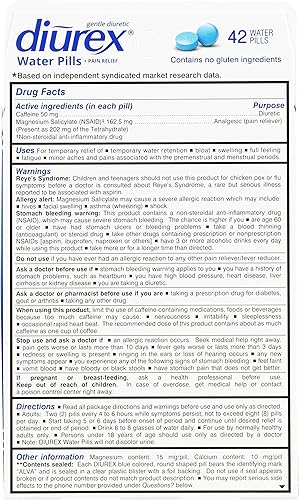 Miniatura 3 de Diurex Pastillas de agua + alivio del dolor, alivia la hinchazón del agua, los calambres y la fatiga, 42 unidades